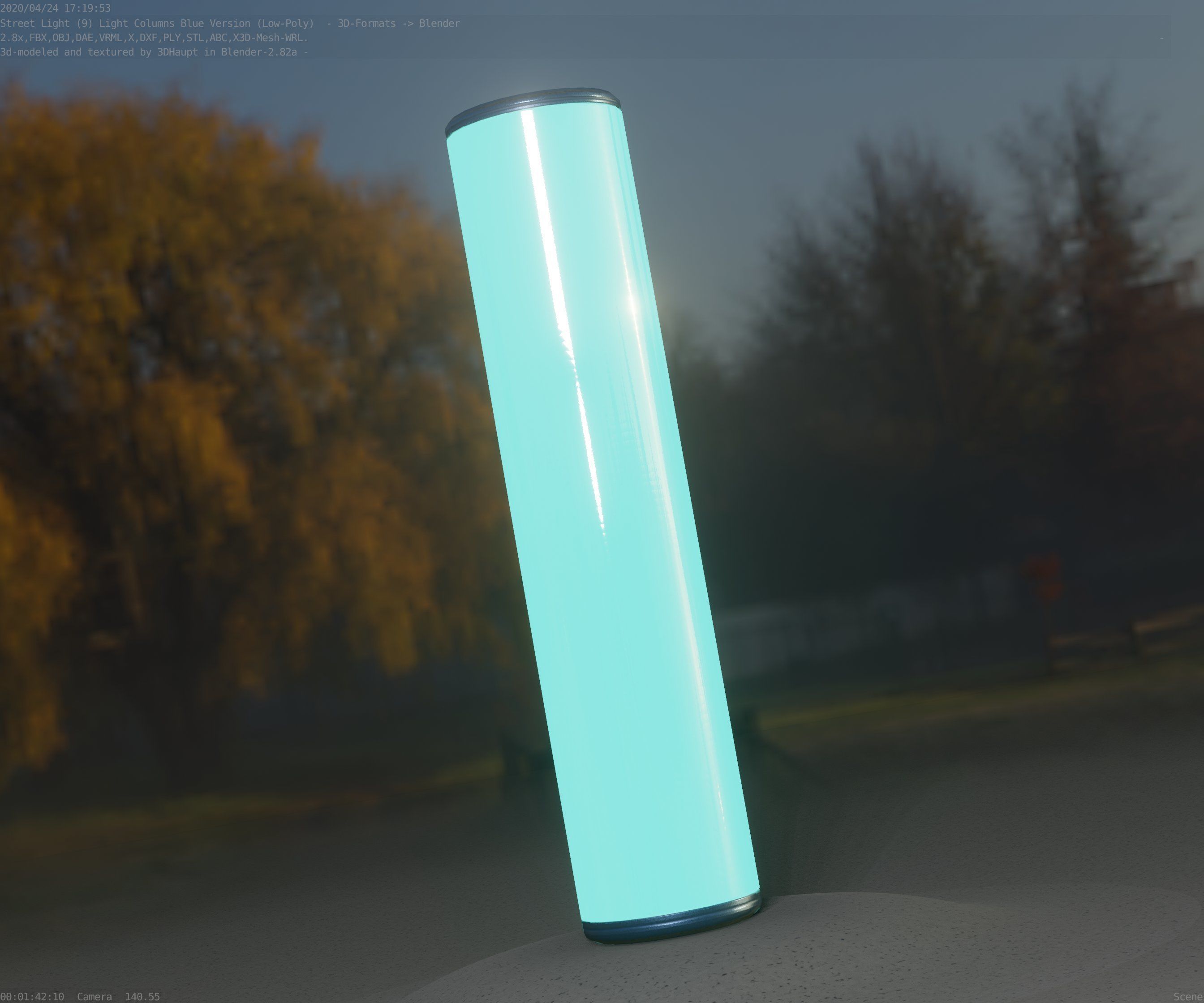 Low-Poly Blue Light Column 25- Street Light Set-9 Low-poly 3D model_58