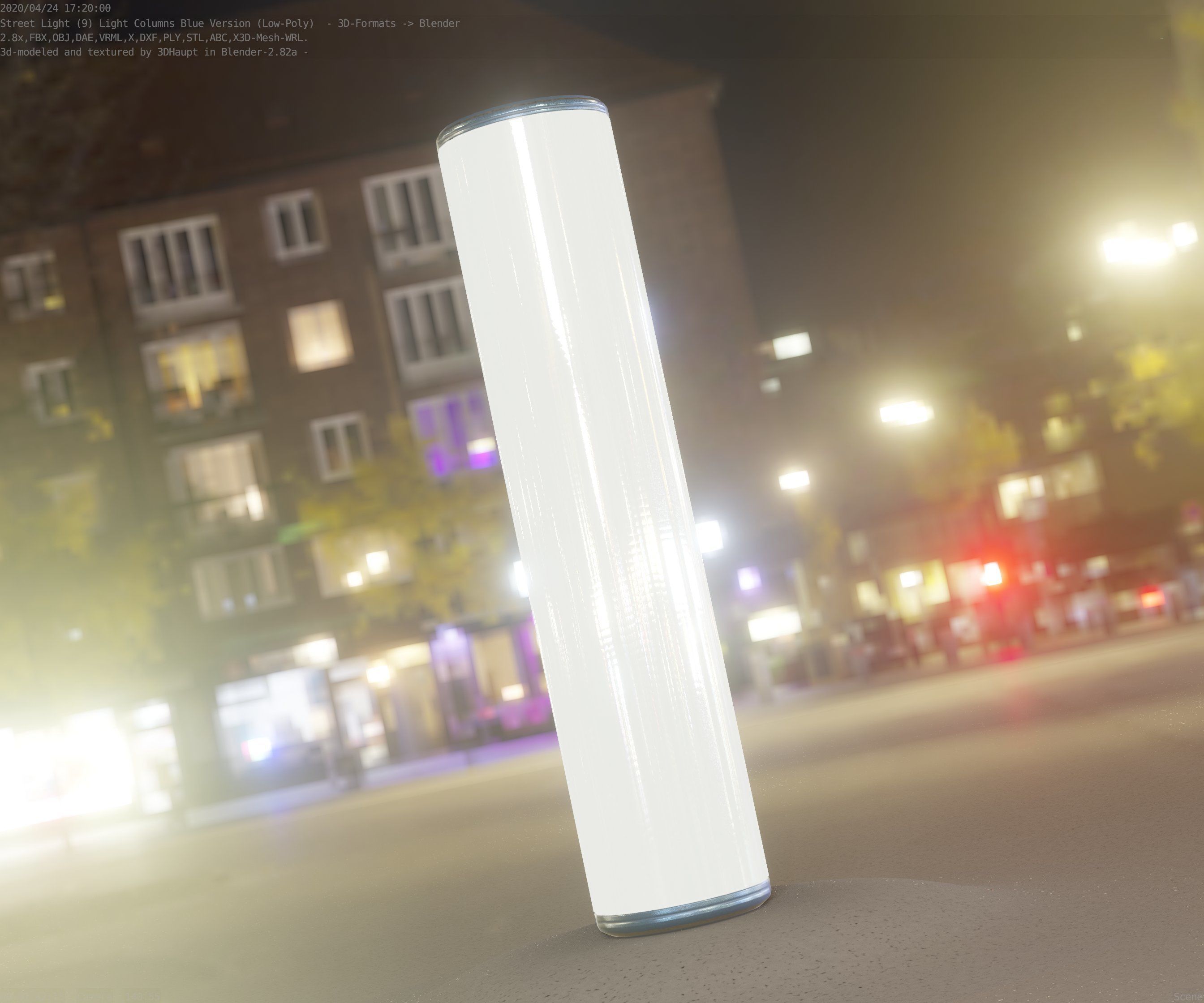 Low-Poly Blue Light Column 25- Street Light Set-9 Low-poly 3D model_63