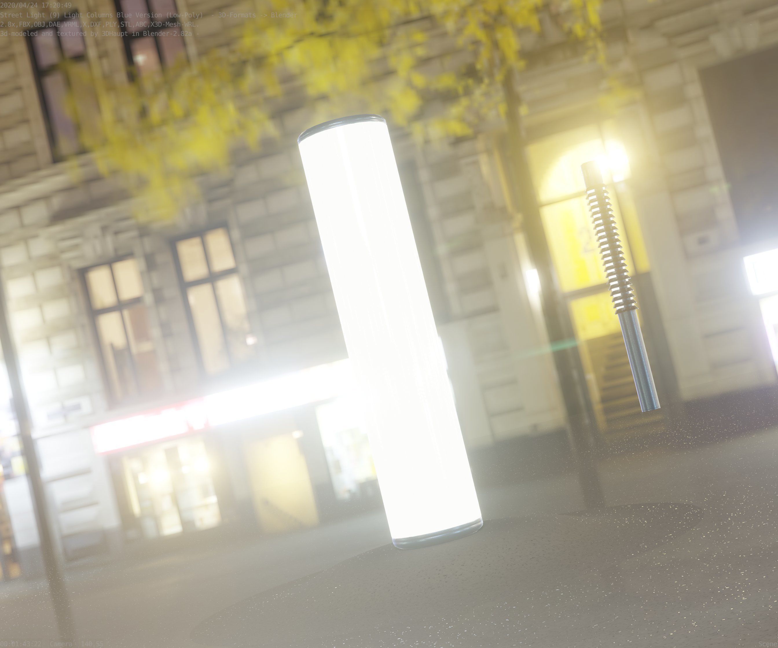 Low-Poly Blue Light Column 25- Street Light Set-9 Low-poly 3D model_94