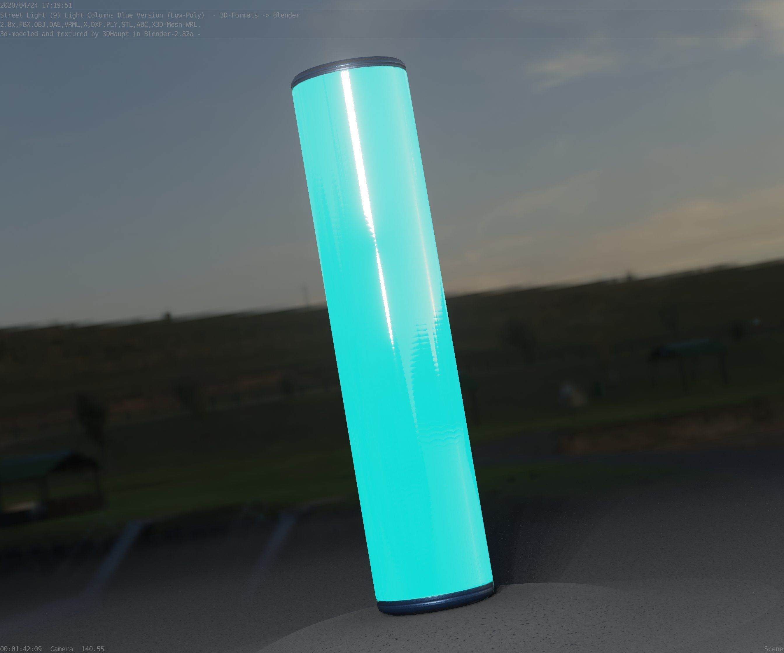 Low-Poly Blue Light Column 25- Street Light Set-9 Low-poly 3D model_57