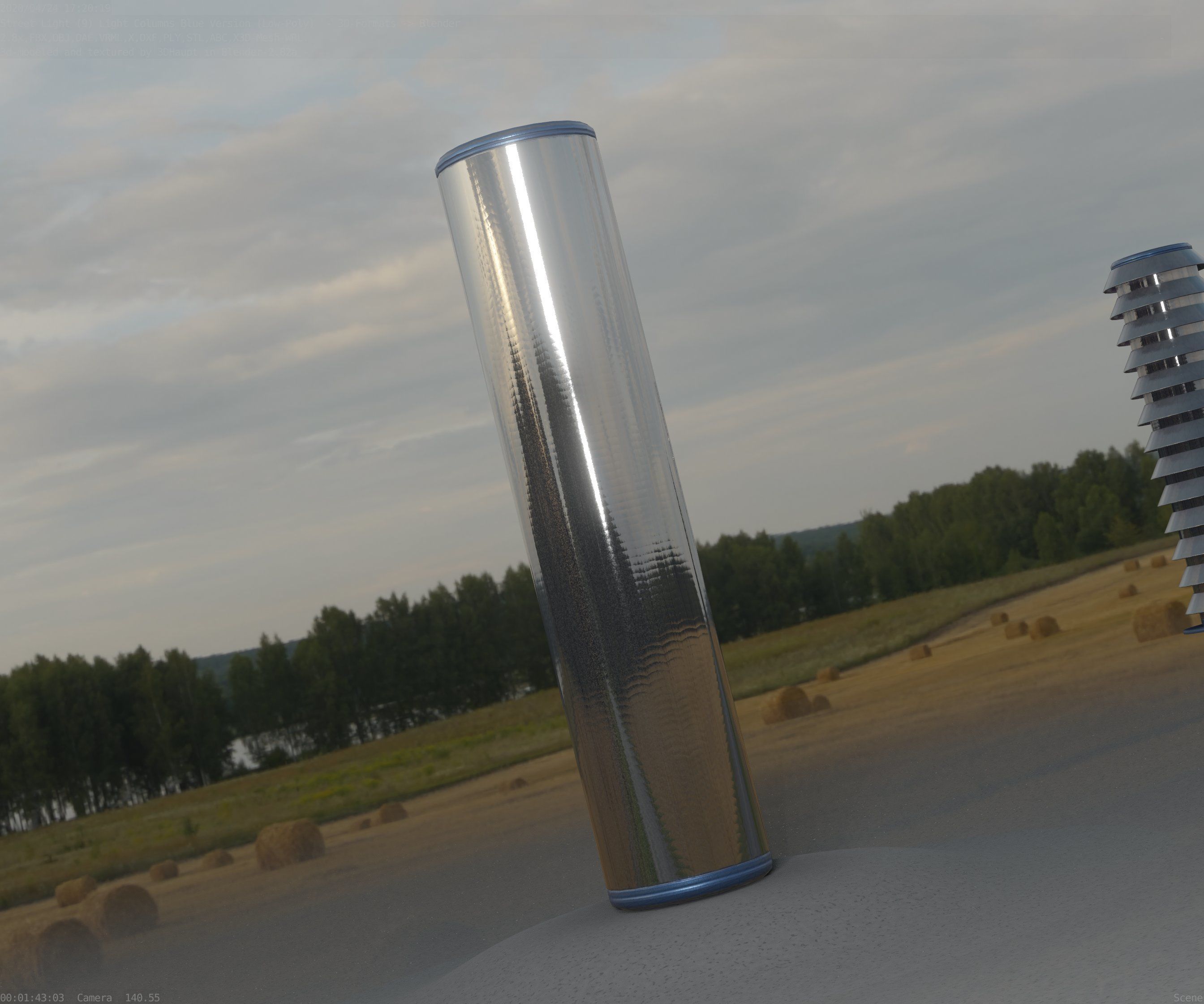 Low-Poly Blue Light Column 25- Street Light Set-9 Low-poly 3D model_75