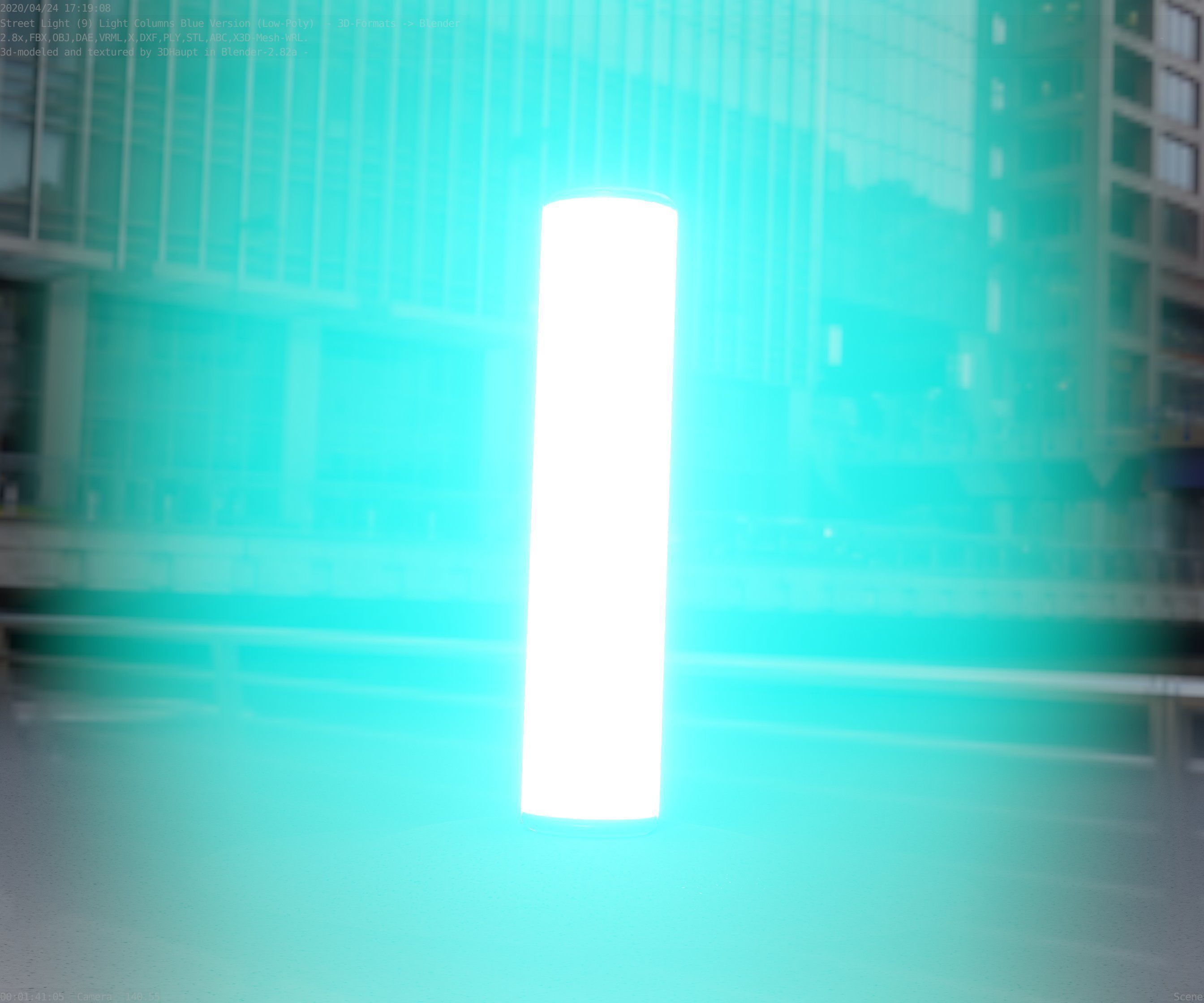Low-Poly Blue Light Column 25- Street Light Set-9 Low-poly 3D model_29