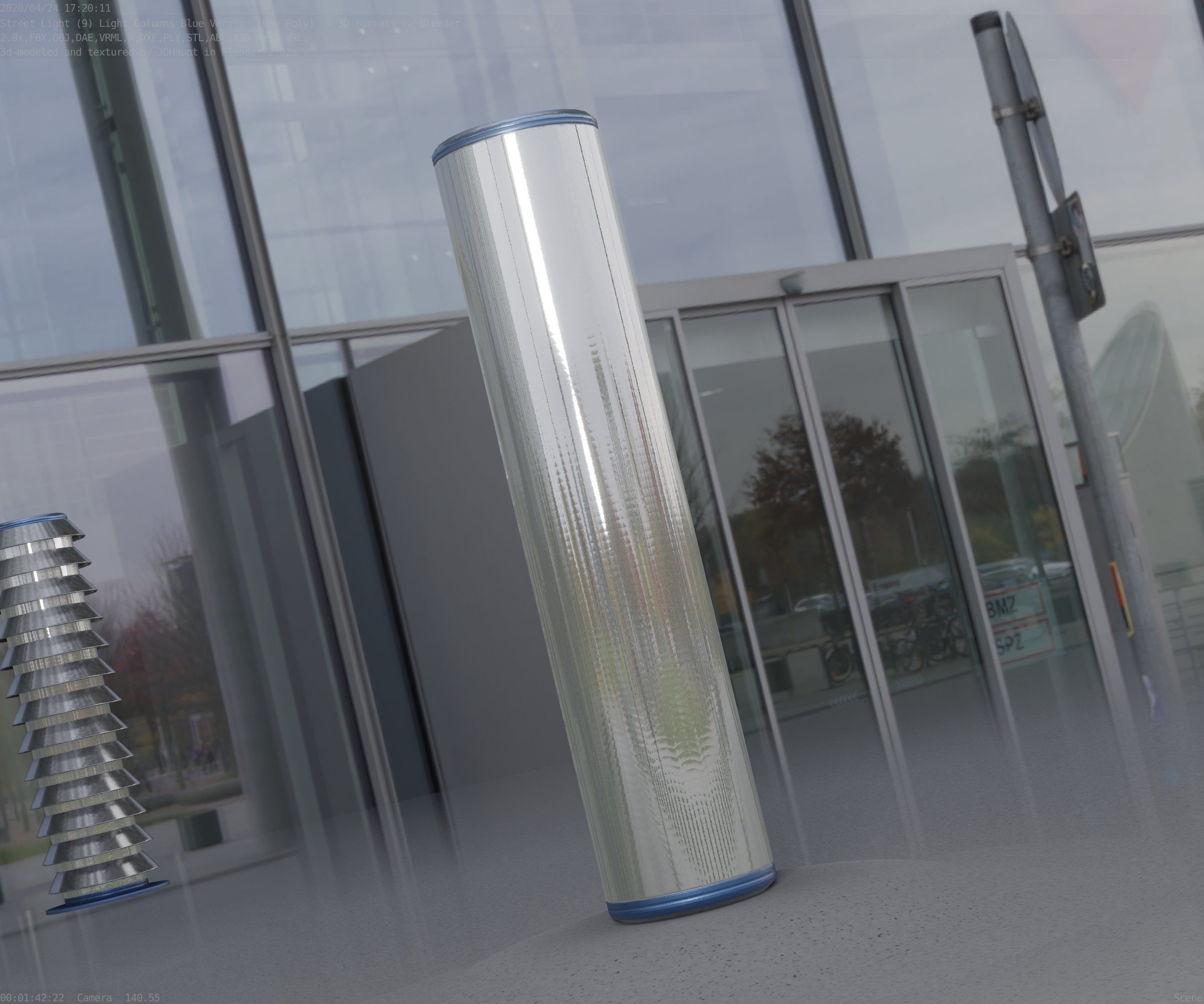 Low-Poly Blue Light Column 25- Street Light Set-9 Low-poly 3D model_70