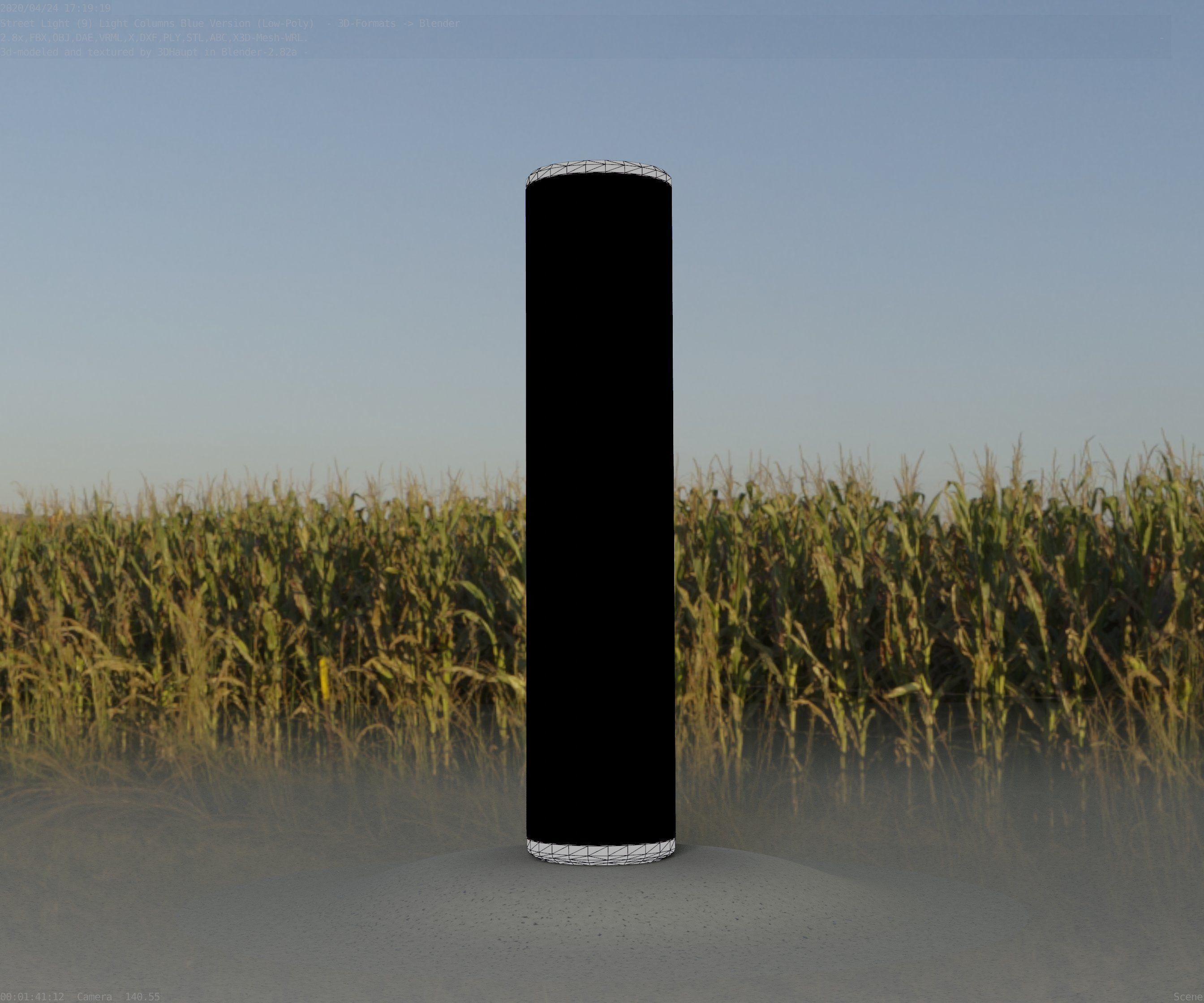 Low-Poly Blue Light Column 25- Street Light Set-9 Low-poly 3D model_36