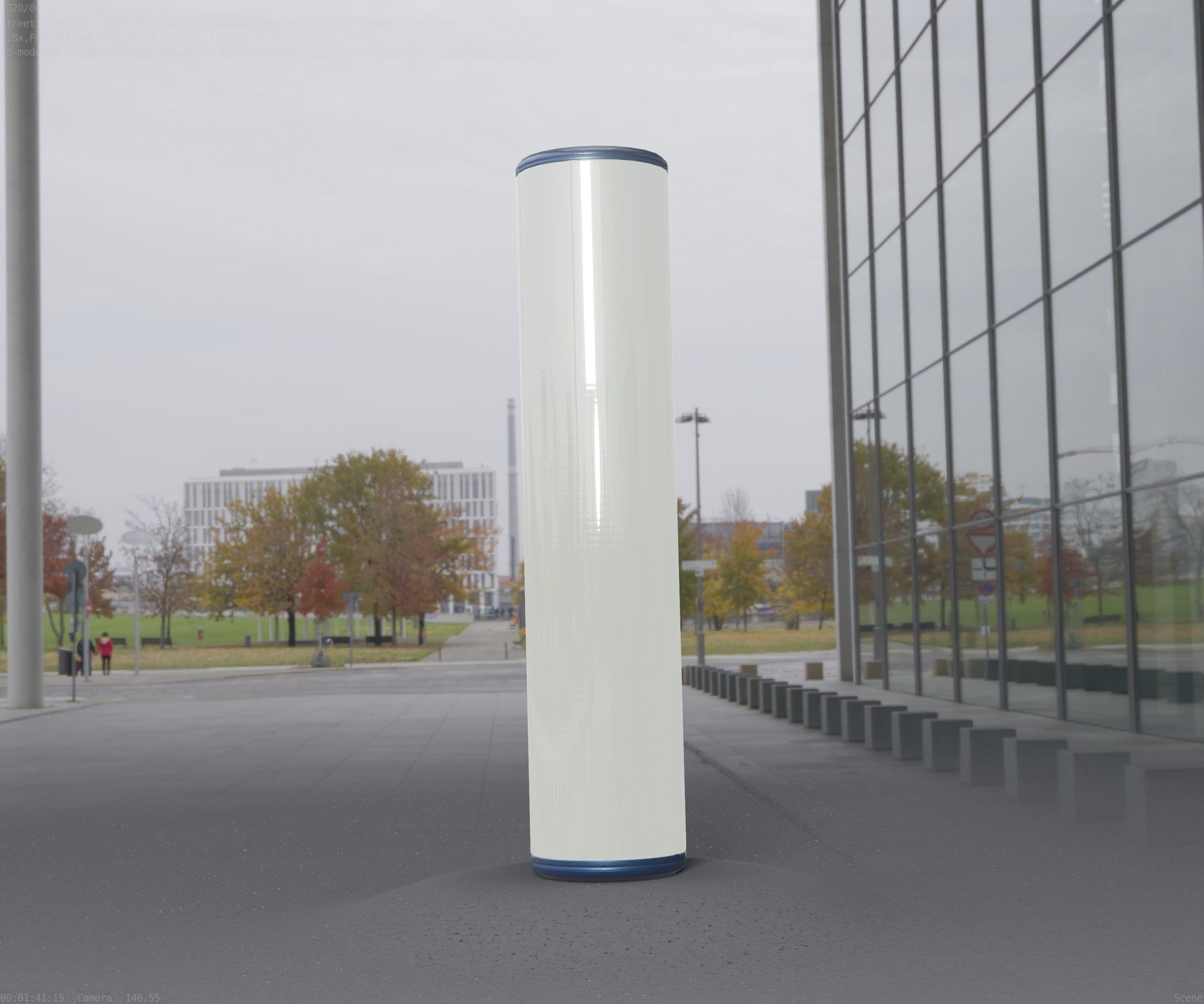 Low-Poly Blue Light Column 25- Street Light Set-9 Low-poly 3D model_39