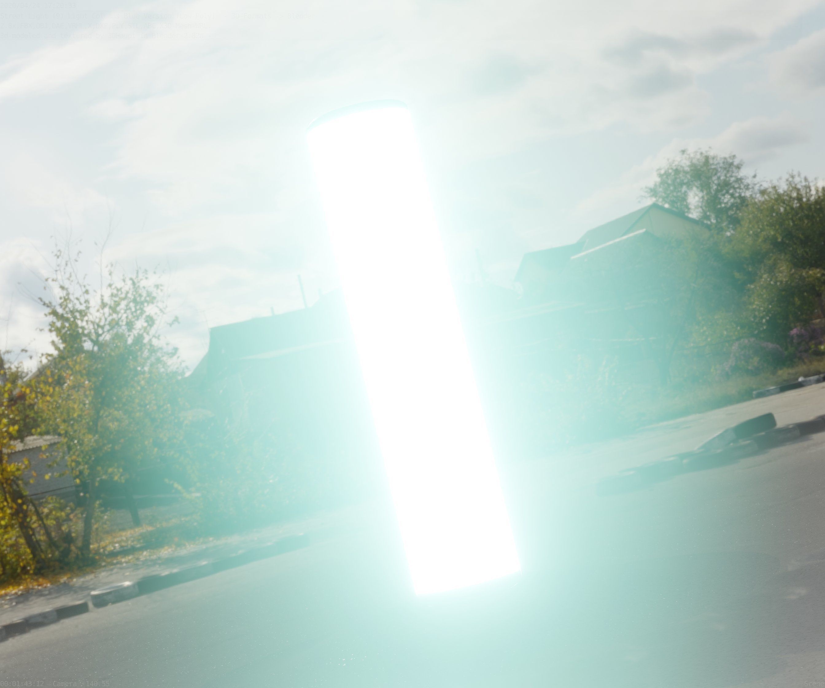 Low-Poly Blue Light Column 25- Street Light Set-9 Low-poly 3D model_84