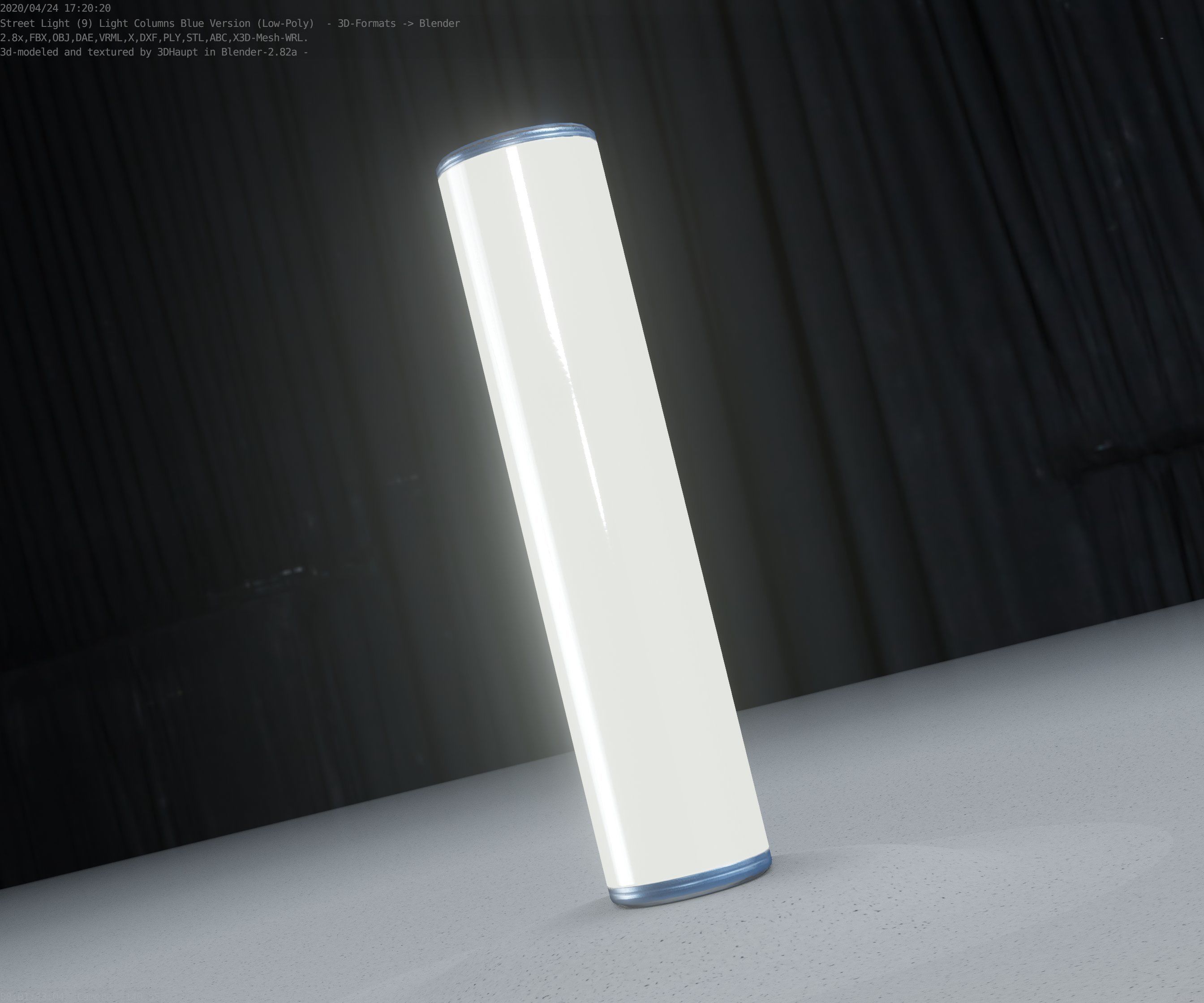 Low-Poly Blue Light Column 25- Street Light Set-9 Low-poly 3D model_76