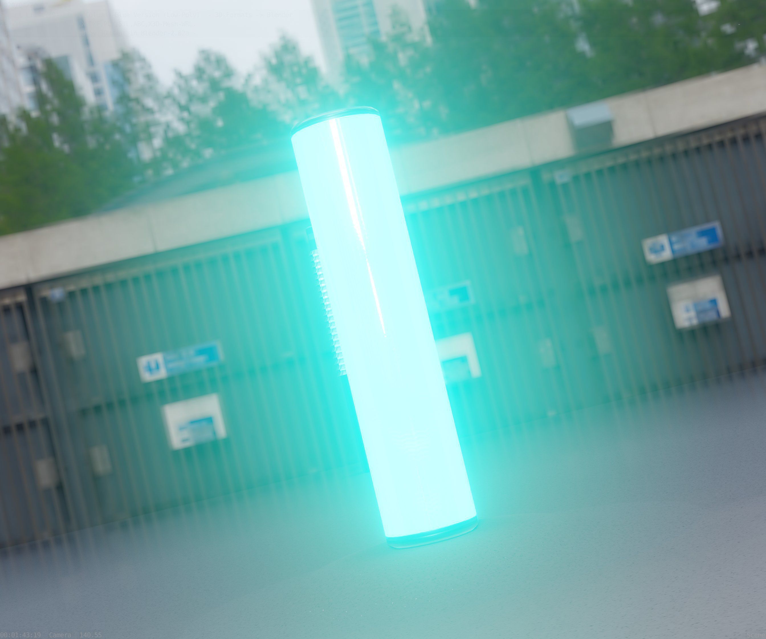 Low-Poly Blue Light Column 25- Street Light Set-9 Low-poly 3D model_91