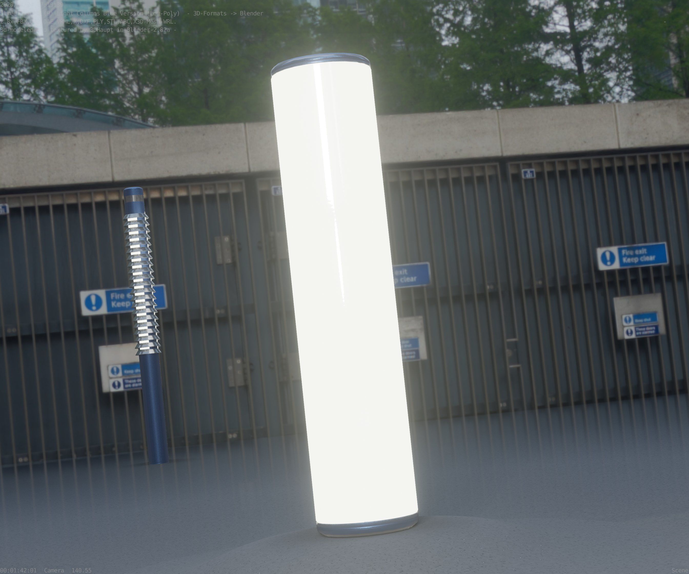 Low-Poly Blue Light Column 25- Street Light Set-9 Low-poly 3D model_49