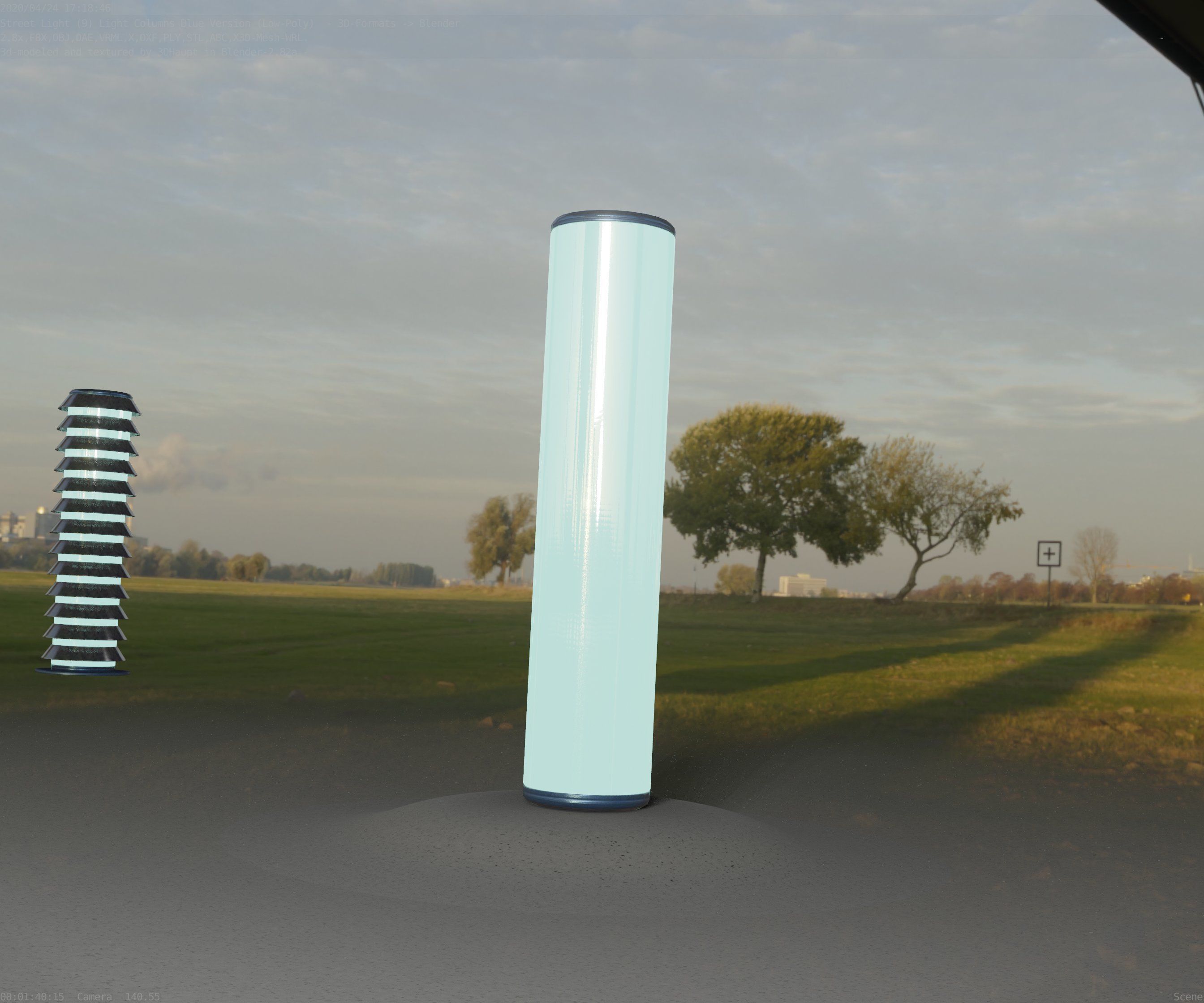 Low-Poly Blue Light Column 25- Street Light Set-9 Low-poly 3D model_15