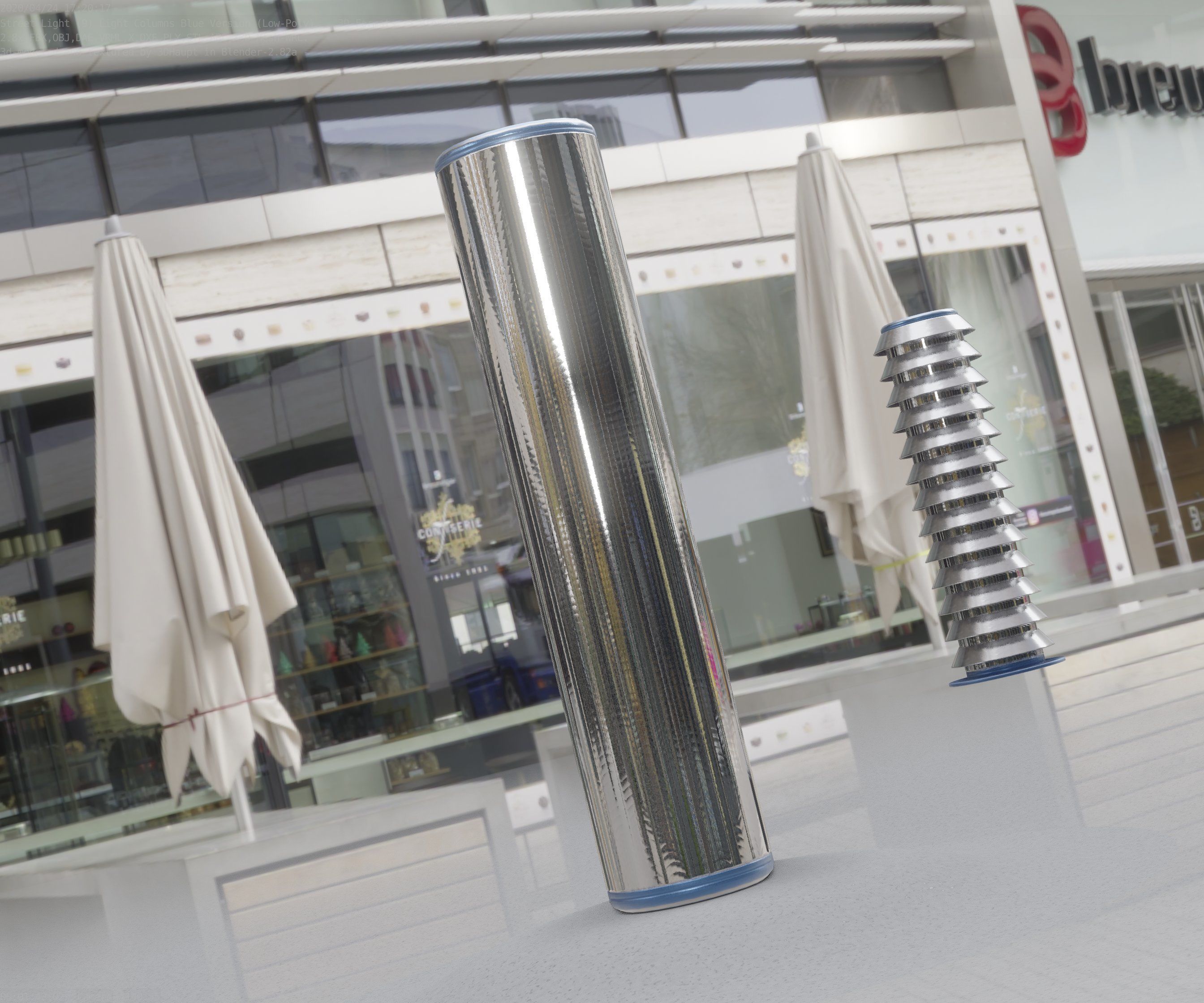 Low-Poly Blue Light Column 25- Street Light Set-9 Low-poly 3D model_74