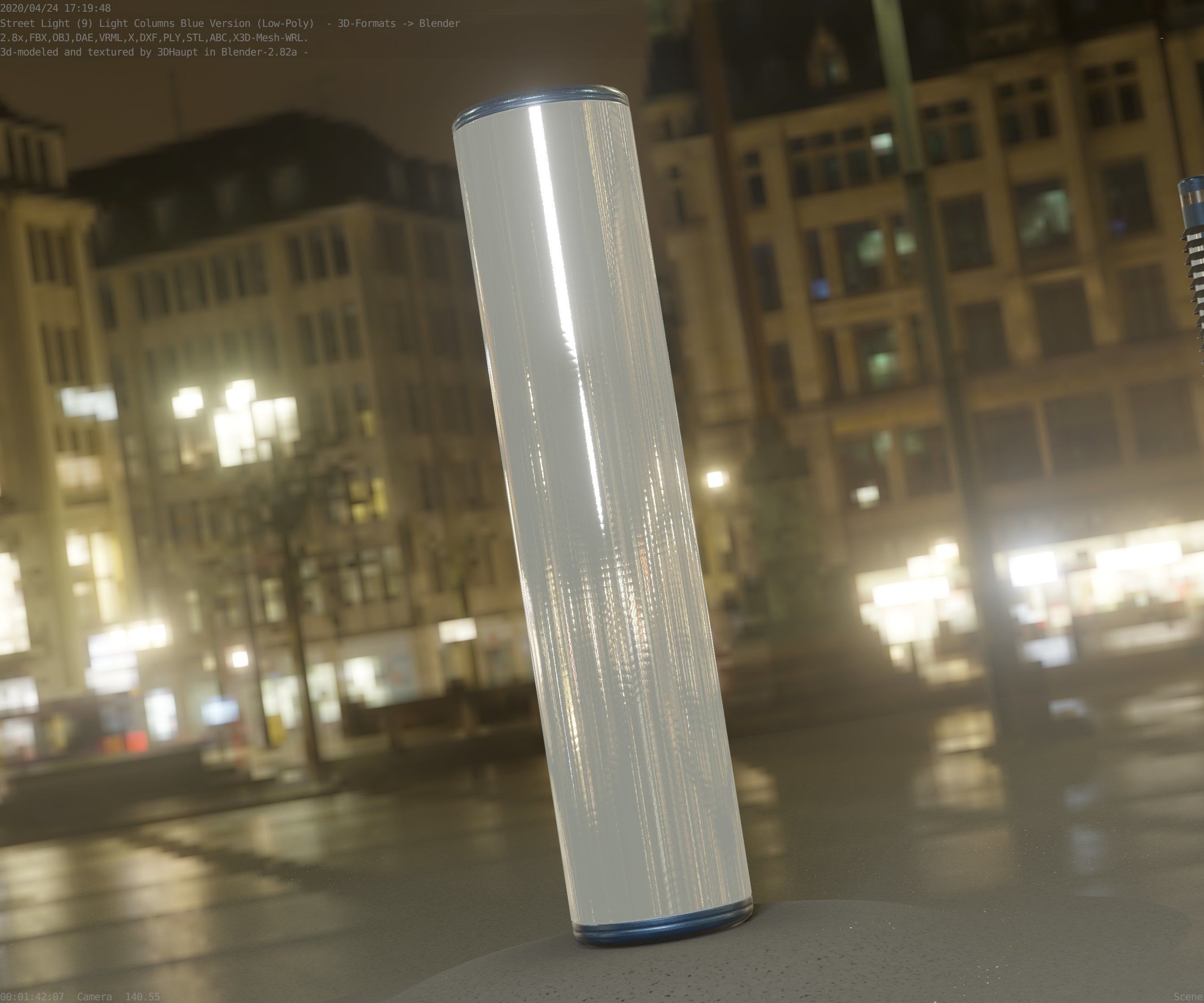 Low-Poly Blue Light Column 25- Street Light Set-9 Low-poly 3D model_55