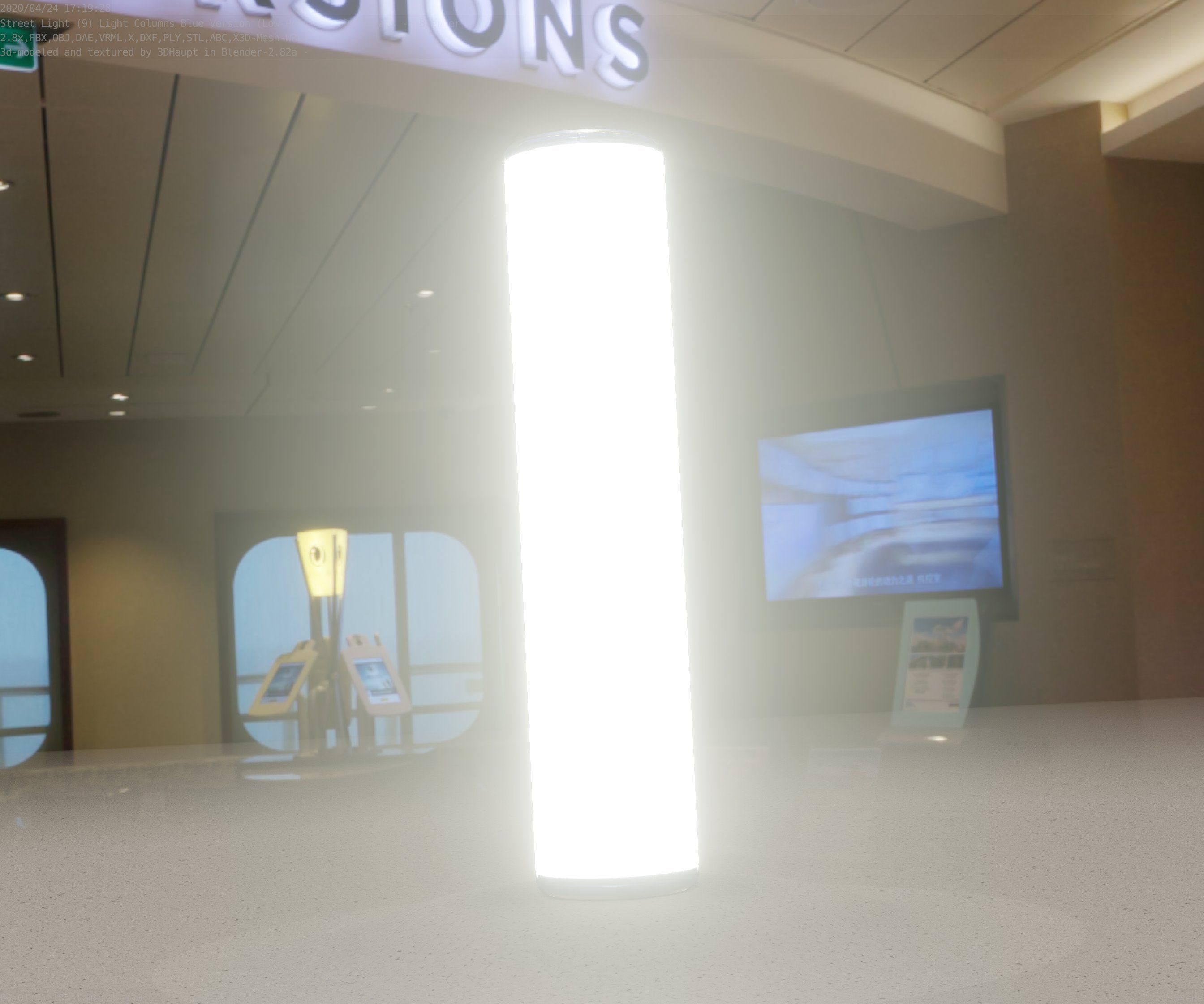 Low-Poly Blue Light Column 25- Street Light Set-9 Low-poly 3D model_42