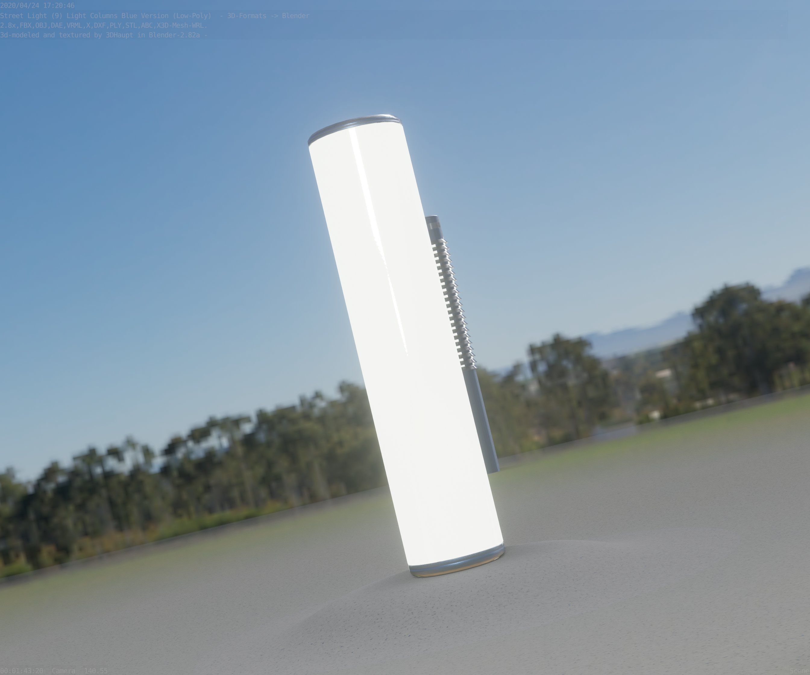 Low-Poly Blue Light Column 25- Street Light Set-9 Low-poly 3D model_92