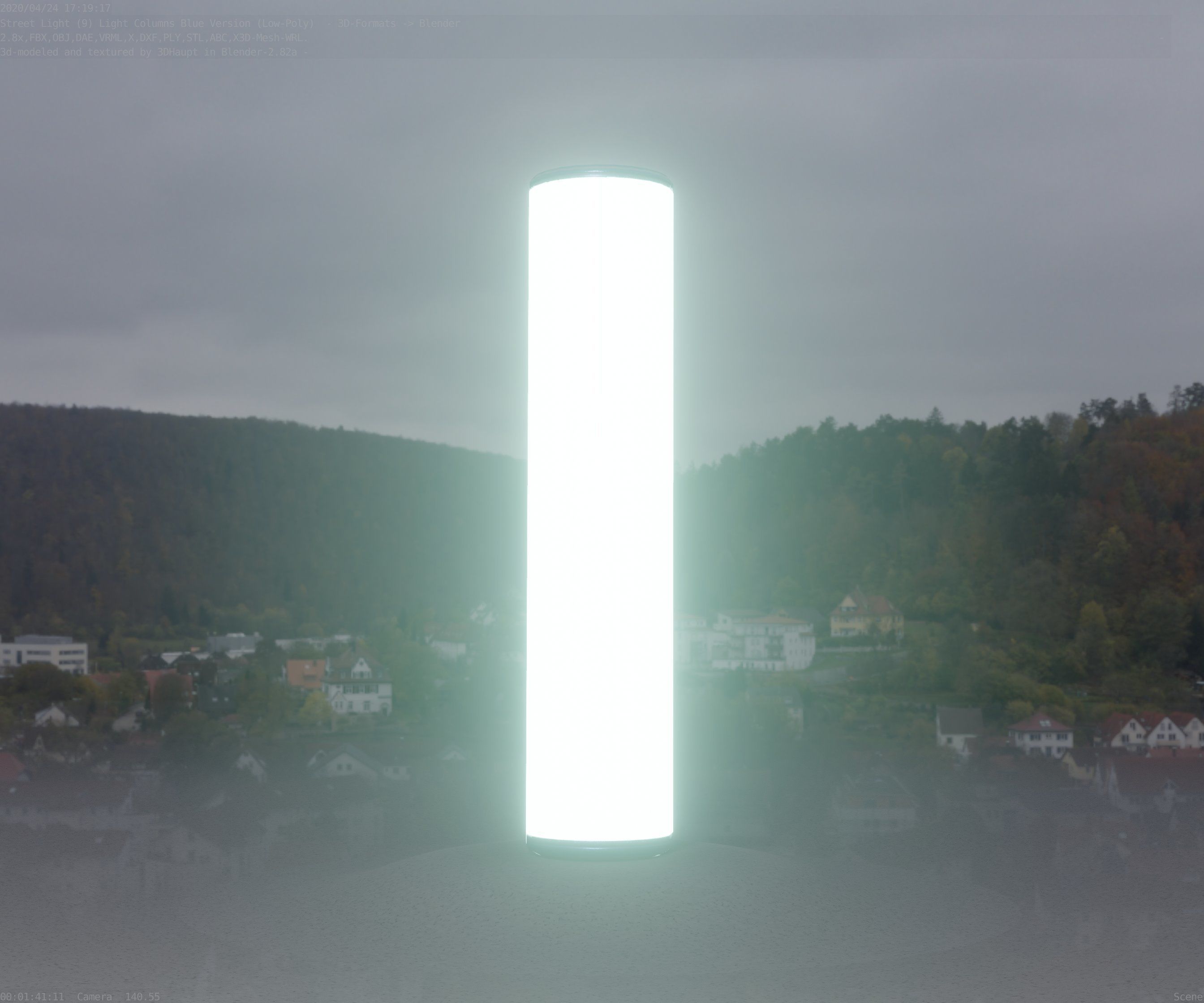 Low-Poly Blue Light Column 25- Street Light Set-9 Low-poly 3D model_35