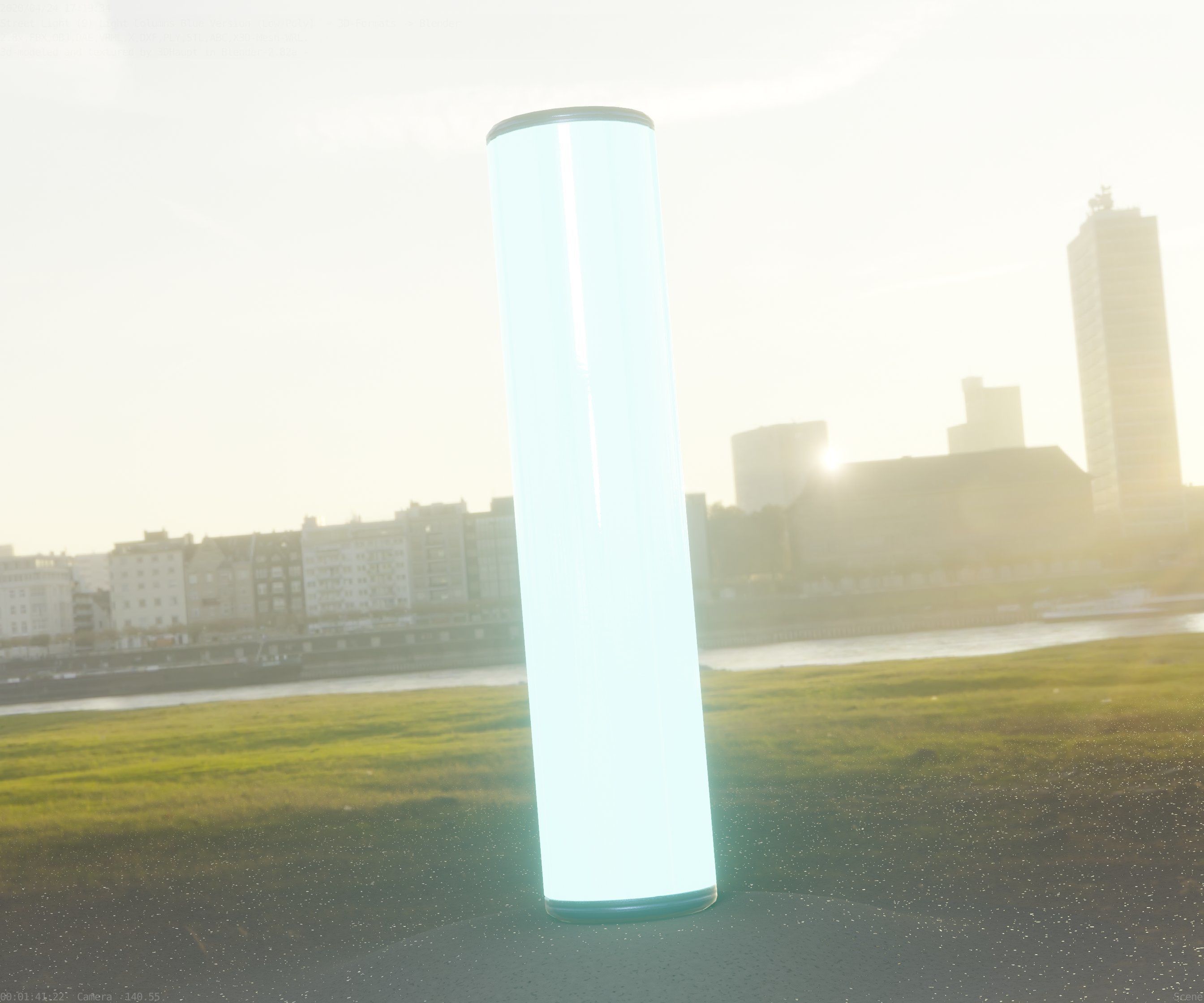 Low-Poly Blue Light Column 25- Street Light Set-9 Low-poly 3D model_46