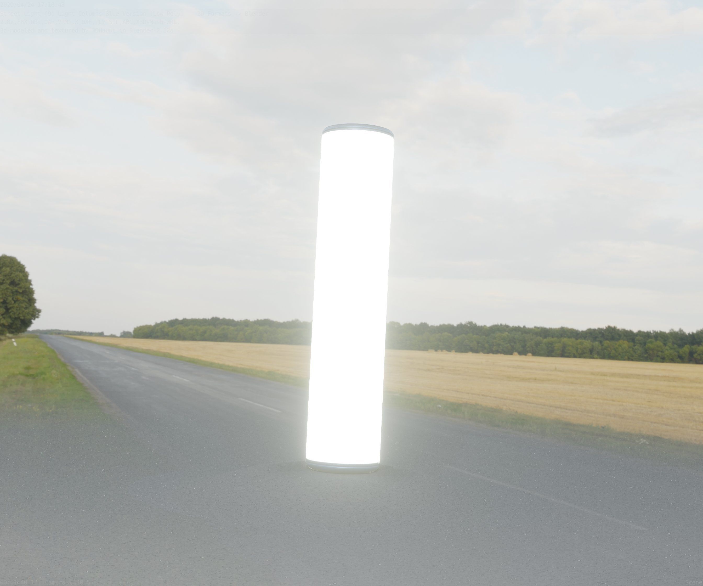 Low-Poly Blue Light Column 25- Street Light Set-9 Low-poly 3D model_13