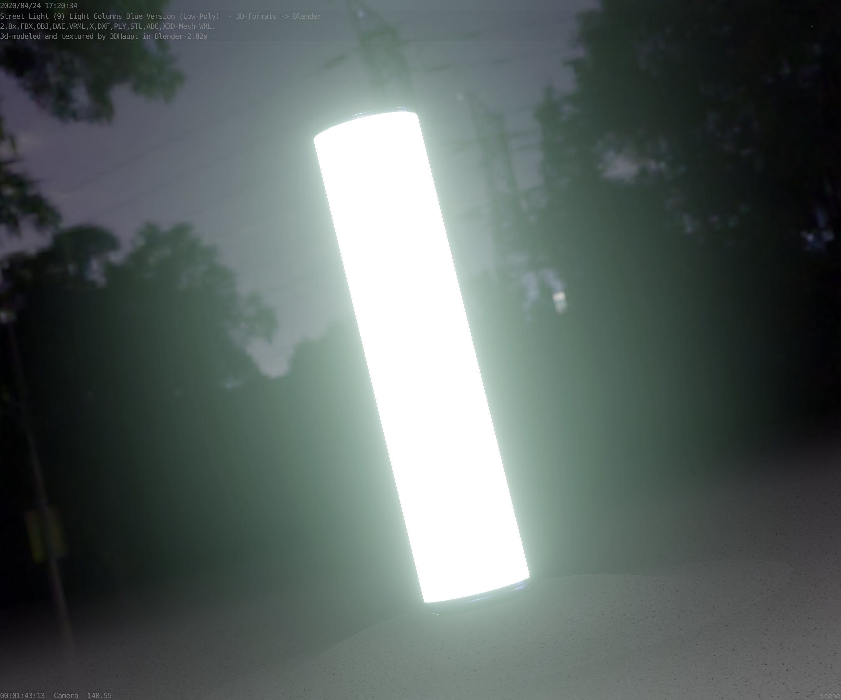 Low-Poly Blue Light Column 25- Street Light Set-9 Low-poly 3D model_85
