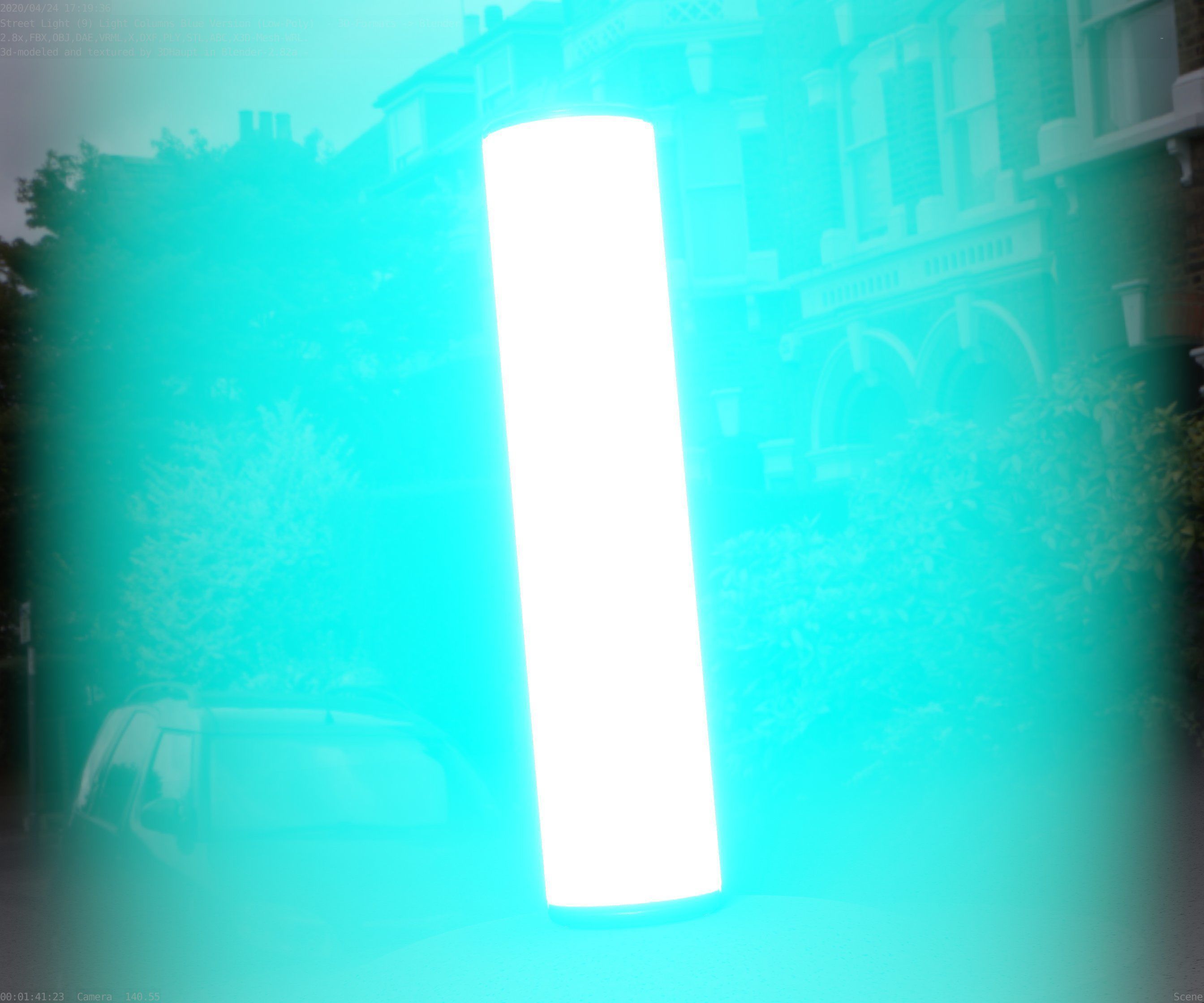 Low-Poly Blue Light Column 25- Street Light Set-9 Low-poly 3D model_47
