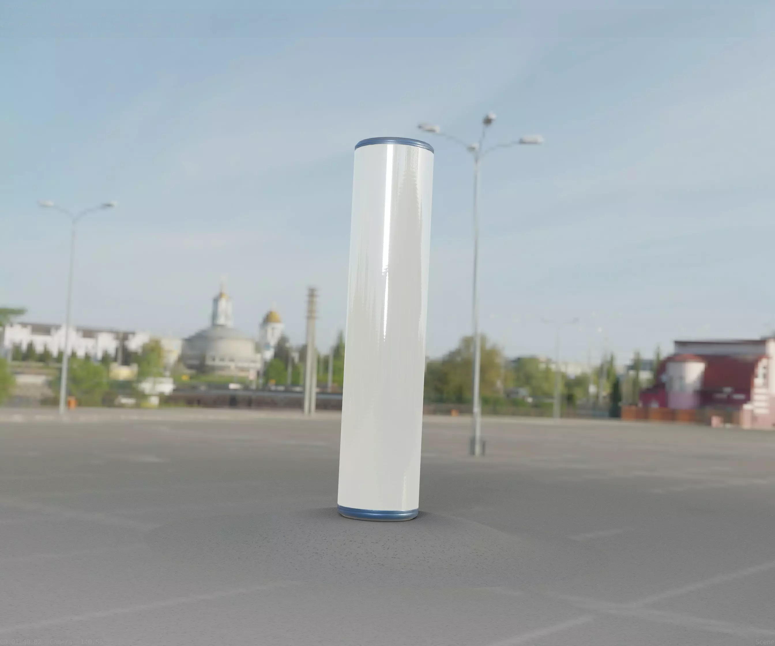 Low-Poly Blue Light Column 25- Street Light Set-9 Low-poly 3D model_0