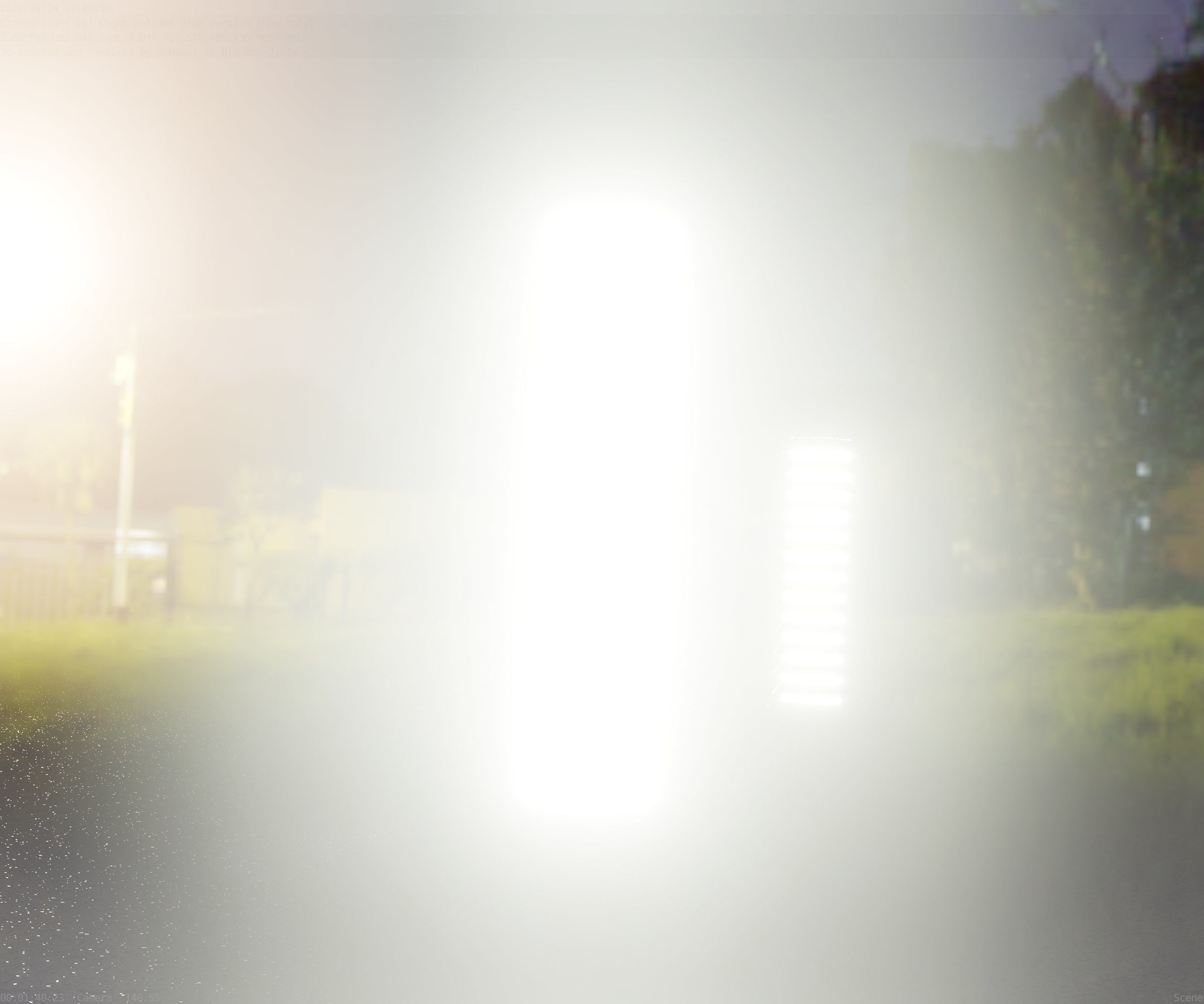 Low-Poly Blue Light Column 25- Street Light Set-9 Low-poly 3D model_23