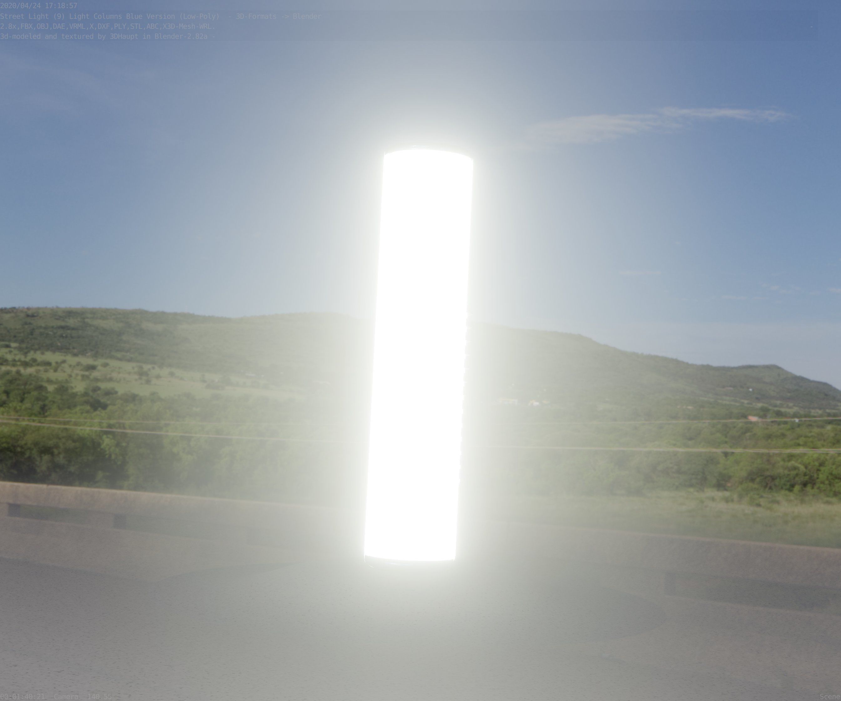 Low-Poly Blue Light Column 25- Street Light Set-9 Low-poly 3D model_21