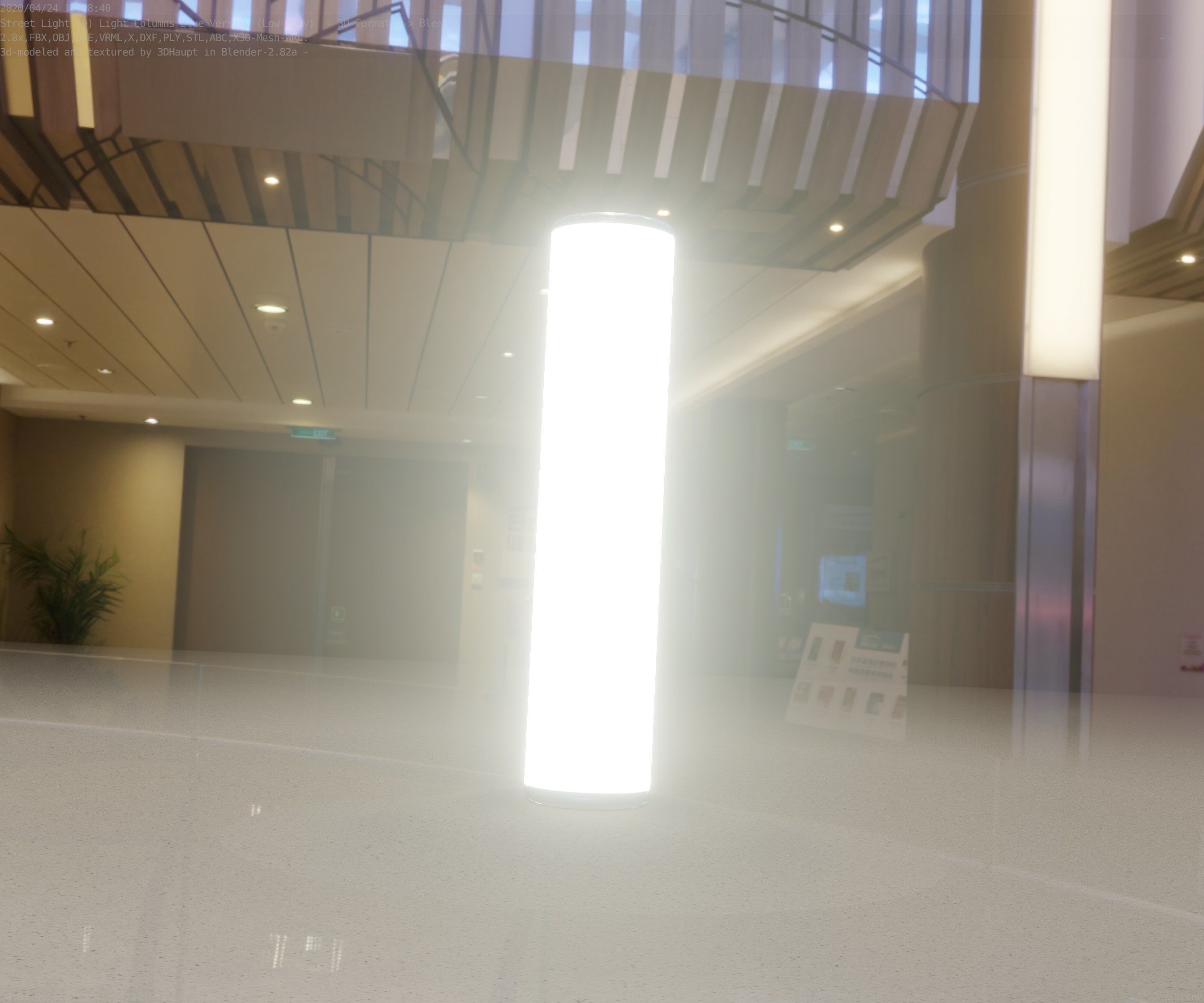 Low-Poly Blue Light Column 25- Street Light Set-9 Low-poly 3D model_11