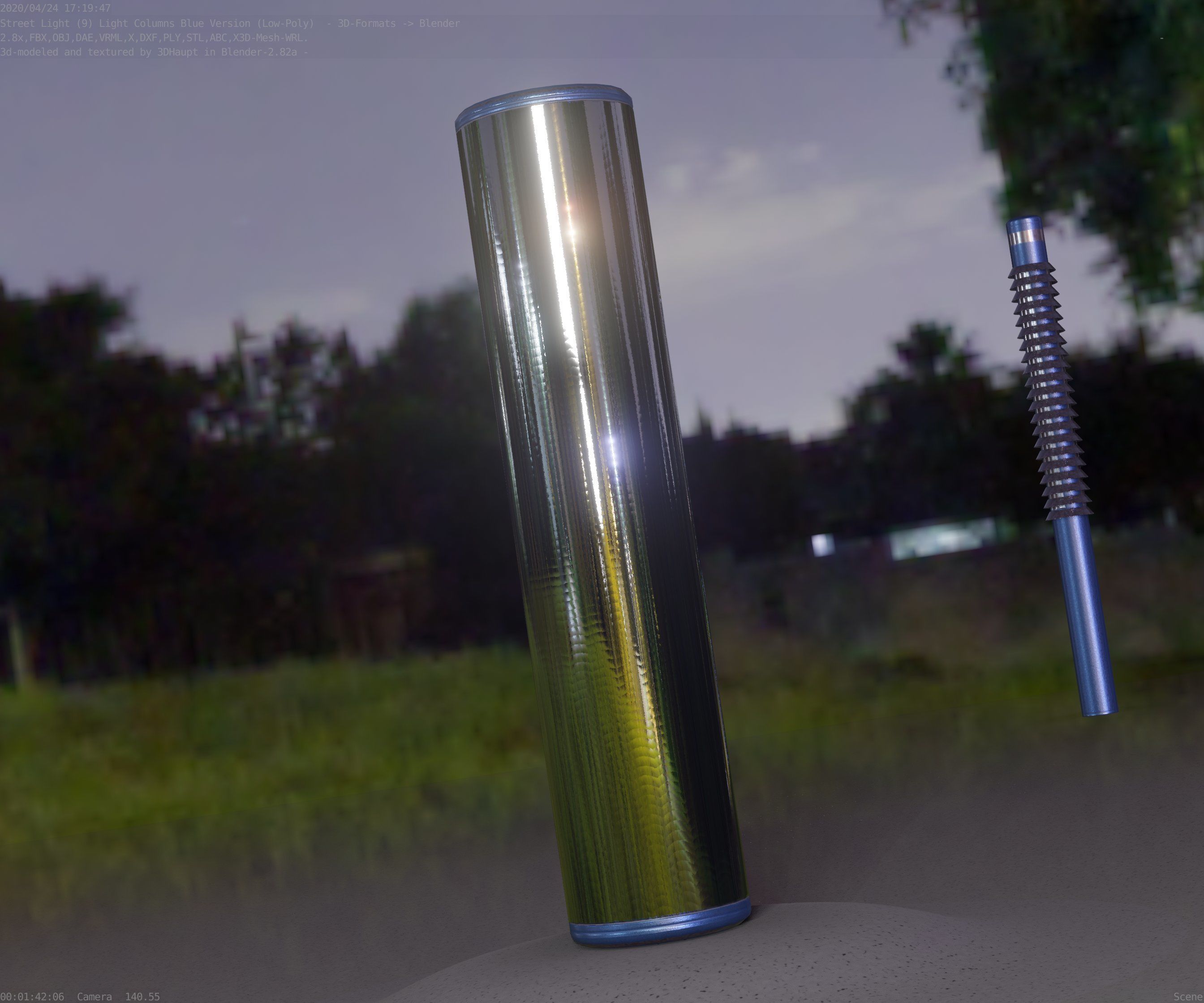 Low-Poly Blue Light Column 25- Street Light Set-9 Low-poly 3D model_54