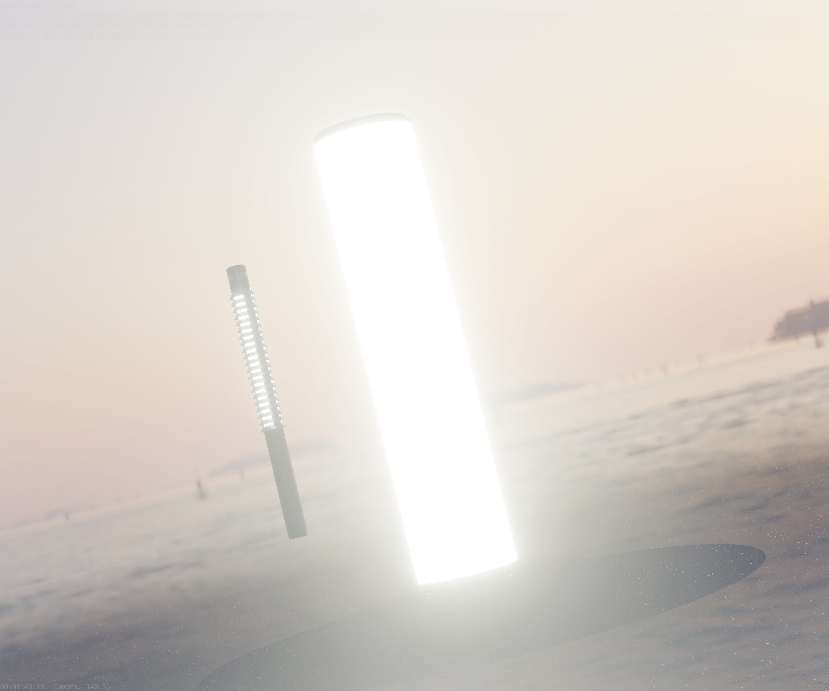 Low-Poly Blue Light Column 25- Street Light Set-9 Low-poly 3D model_90