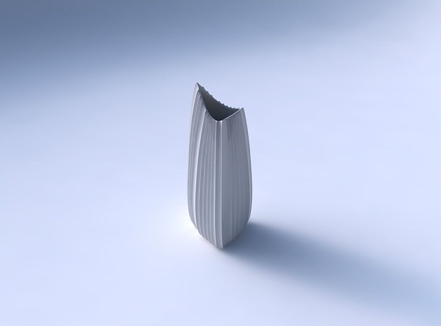 Vase curved tipping triangle 2 with extruded vertical lines 3D print model_3