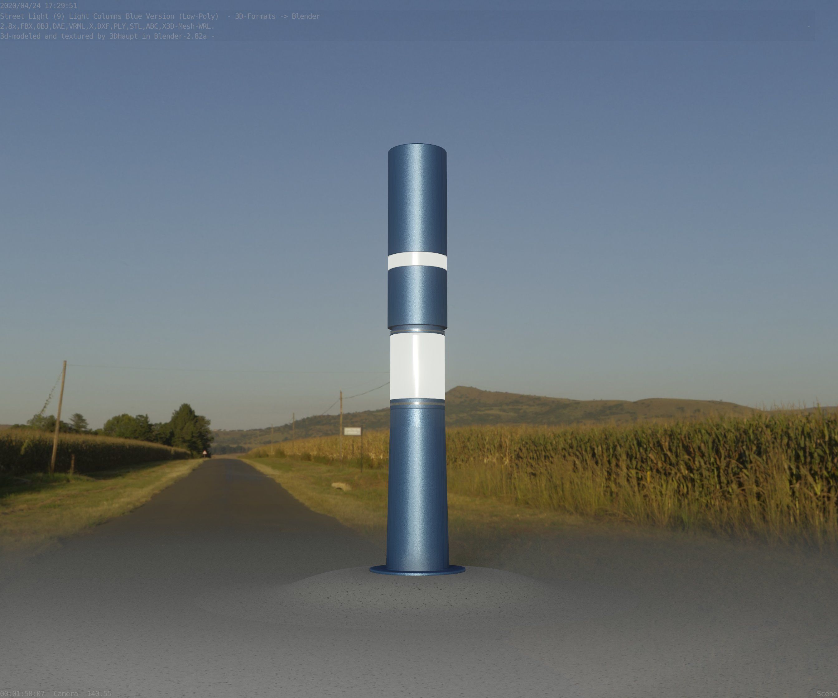 Low-Poly Blue Light Column 29 - Street Light Set-9 Low-poly 3D model_47