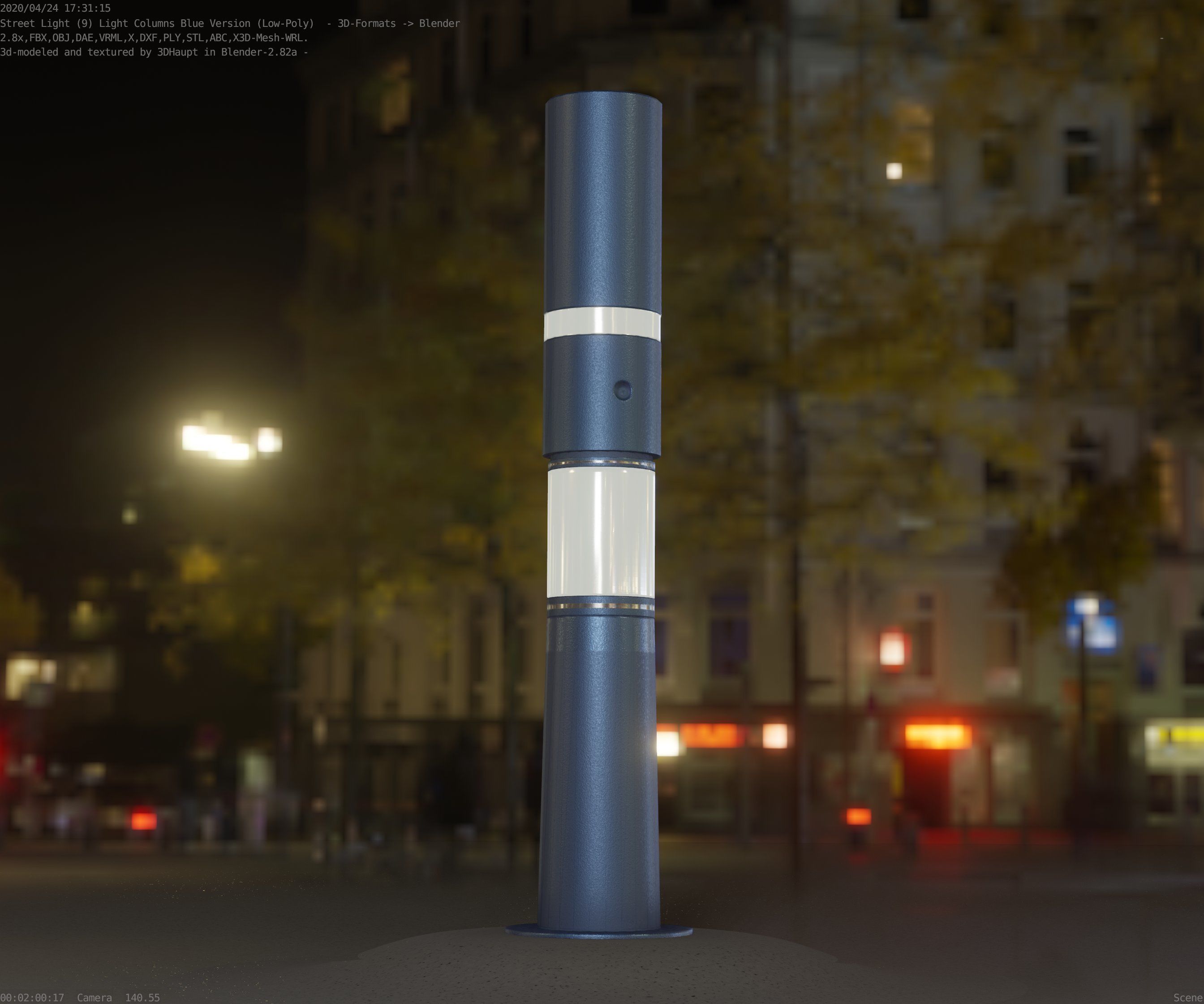 Low-Poly Blue Light Column 29 - Street Light Set-9 Low-poly 3D model_97