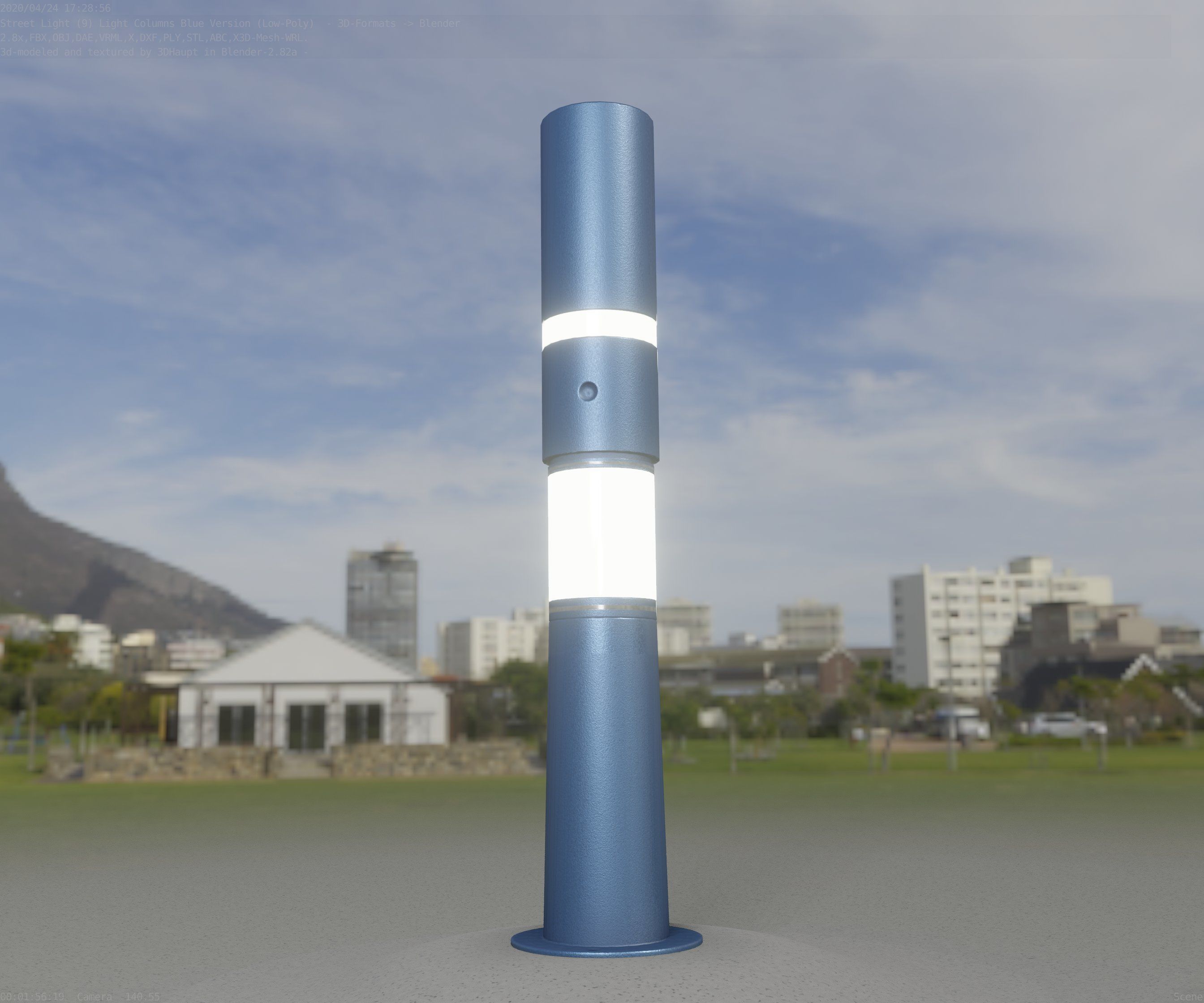 Low-Poly Blue Light Column 29 - Street Light Set-9 Low-poly 3D model_11