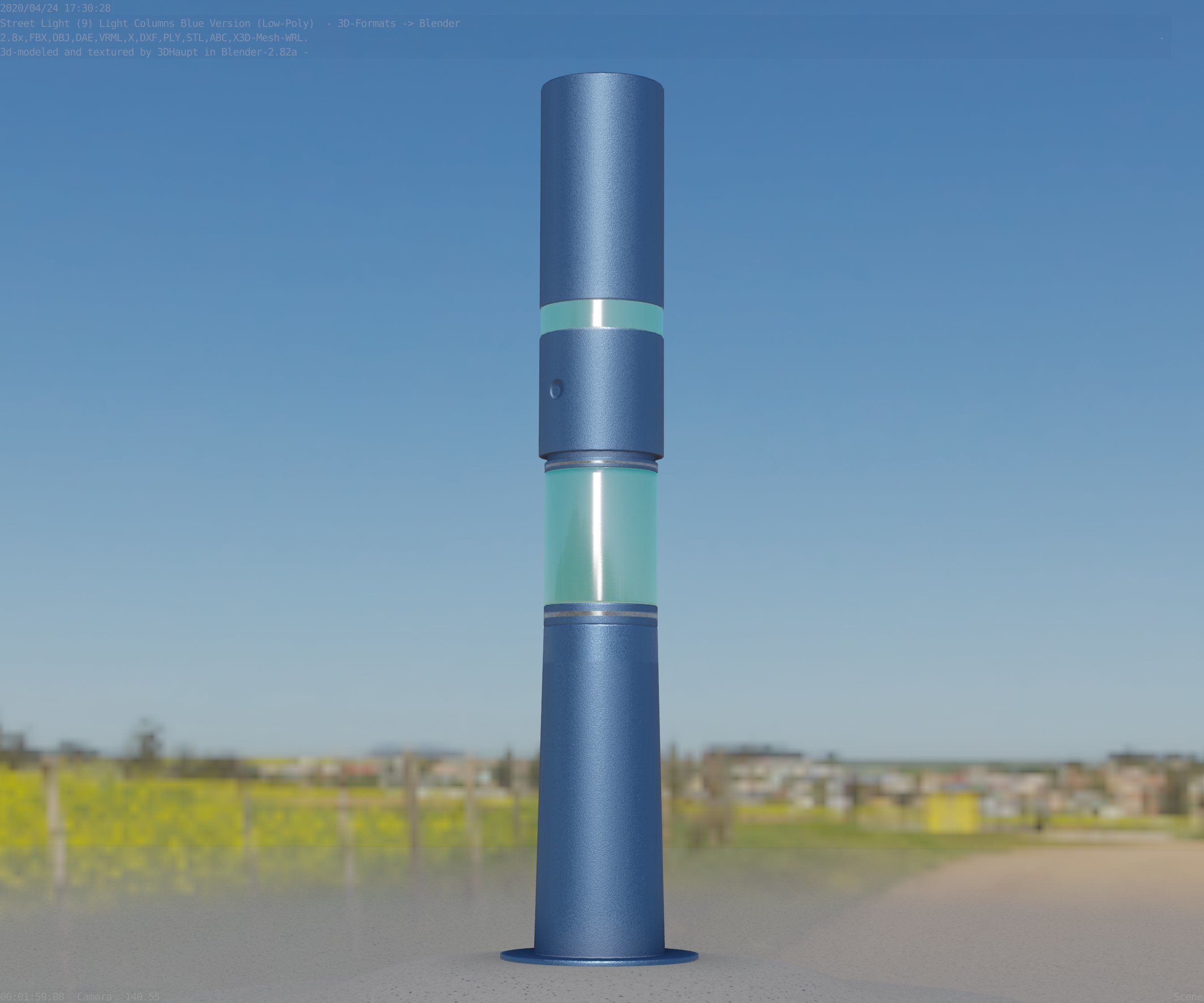 Low-Poly Blue Light Column 29 - Street Light Set-9 Low-poly 3D model_64