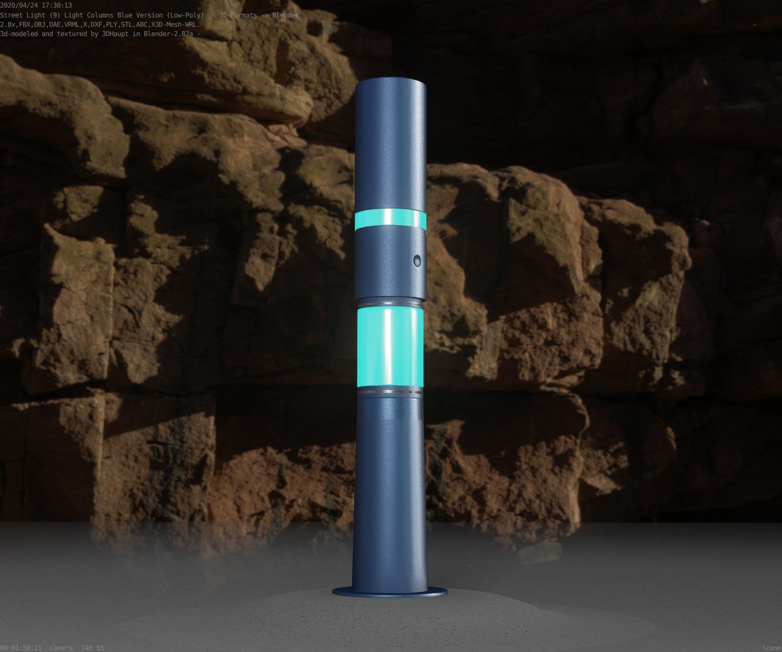 Low-Poly Blue Light Column 29 - Street Light Set-9 Low-poly 3D model_61