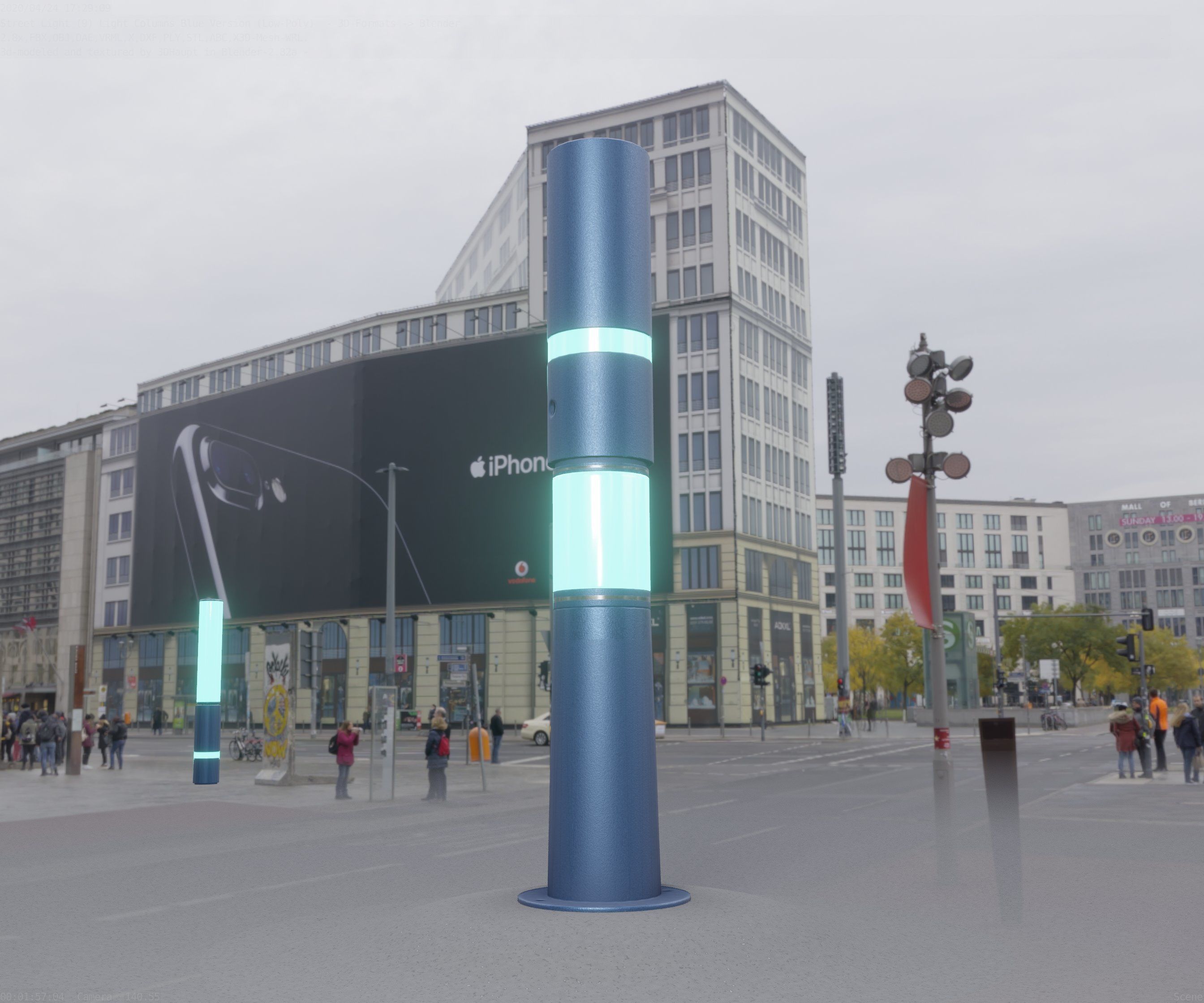 Low-Poly Blue Light Column 29 - Street Light Set-9 Low-poly 3D model_20