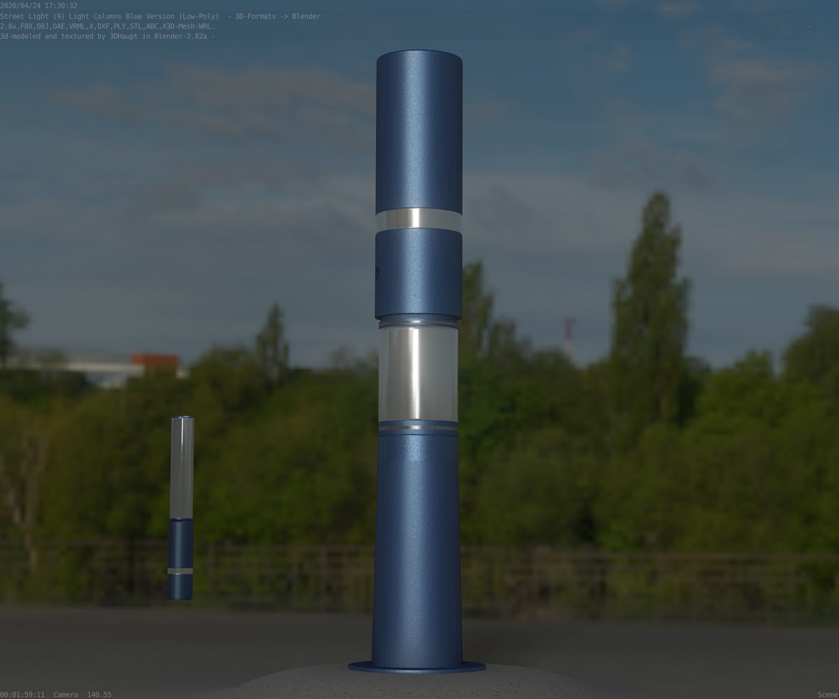 Low-Poly Blue Light Column 29 - Street Light Set-9 Low-poly 3D model_67
