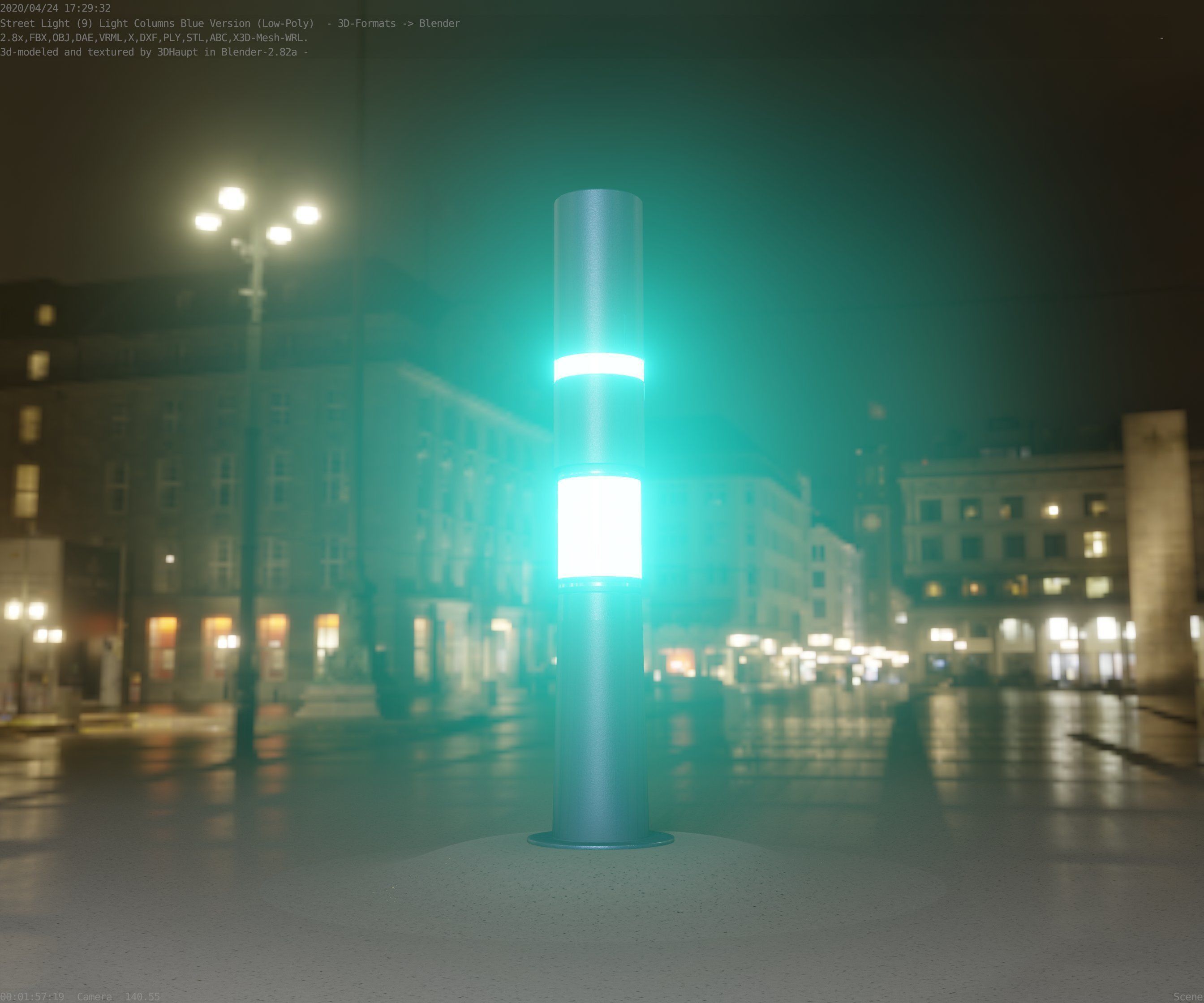 Low-Poly Blue Light Column 29 - Street Light Set-9 Low-poly 3D model_35