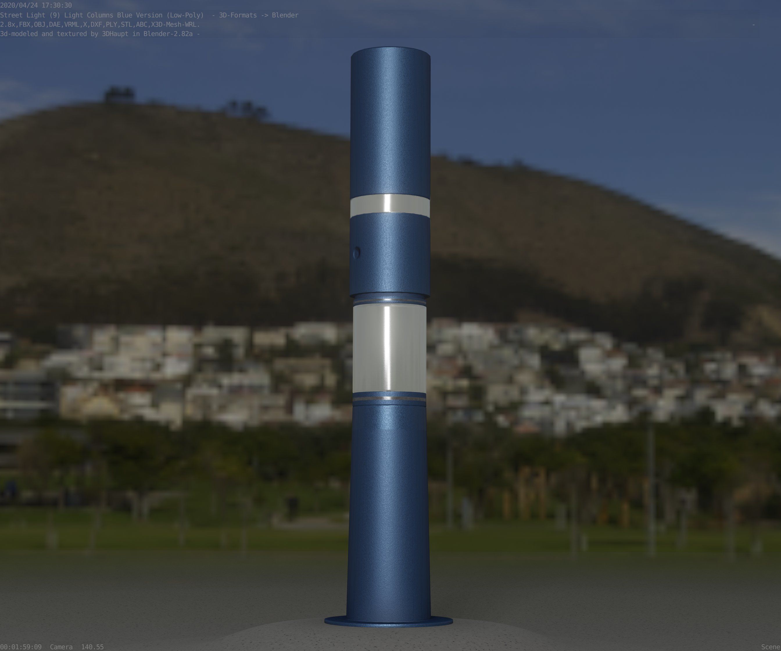 Low-Poly Blue Light Column 29 - Street Light Set-9 Low-poly 3D model_65