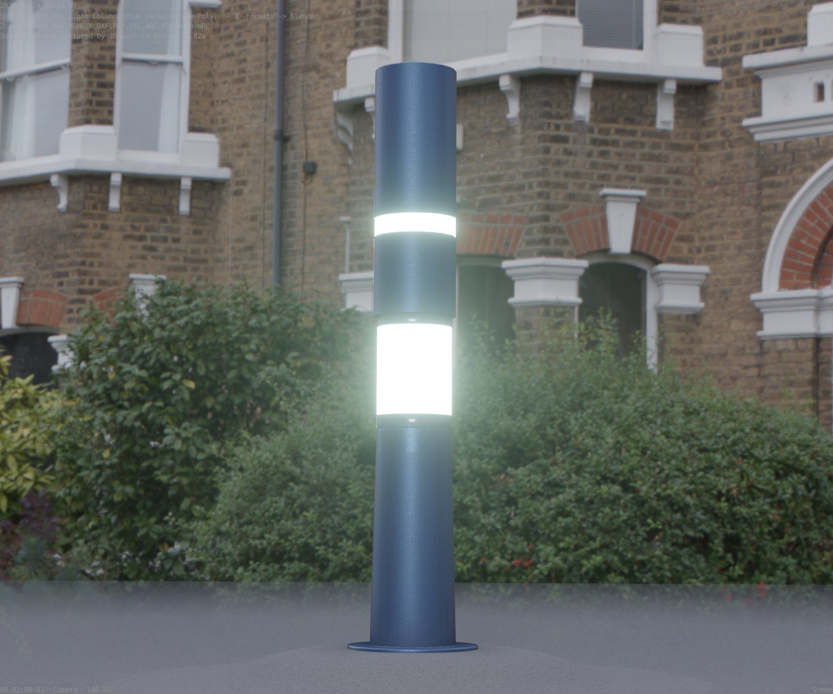 Low-Poly Blue Light Column 29 - Street Light Set-9 Low-poly 3D model_81