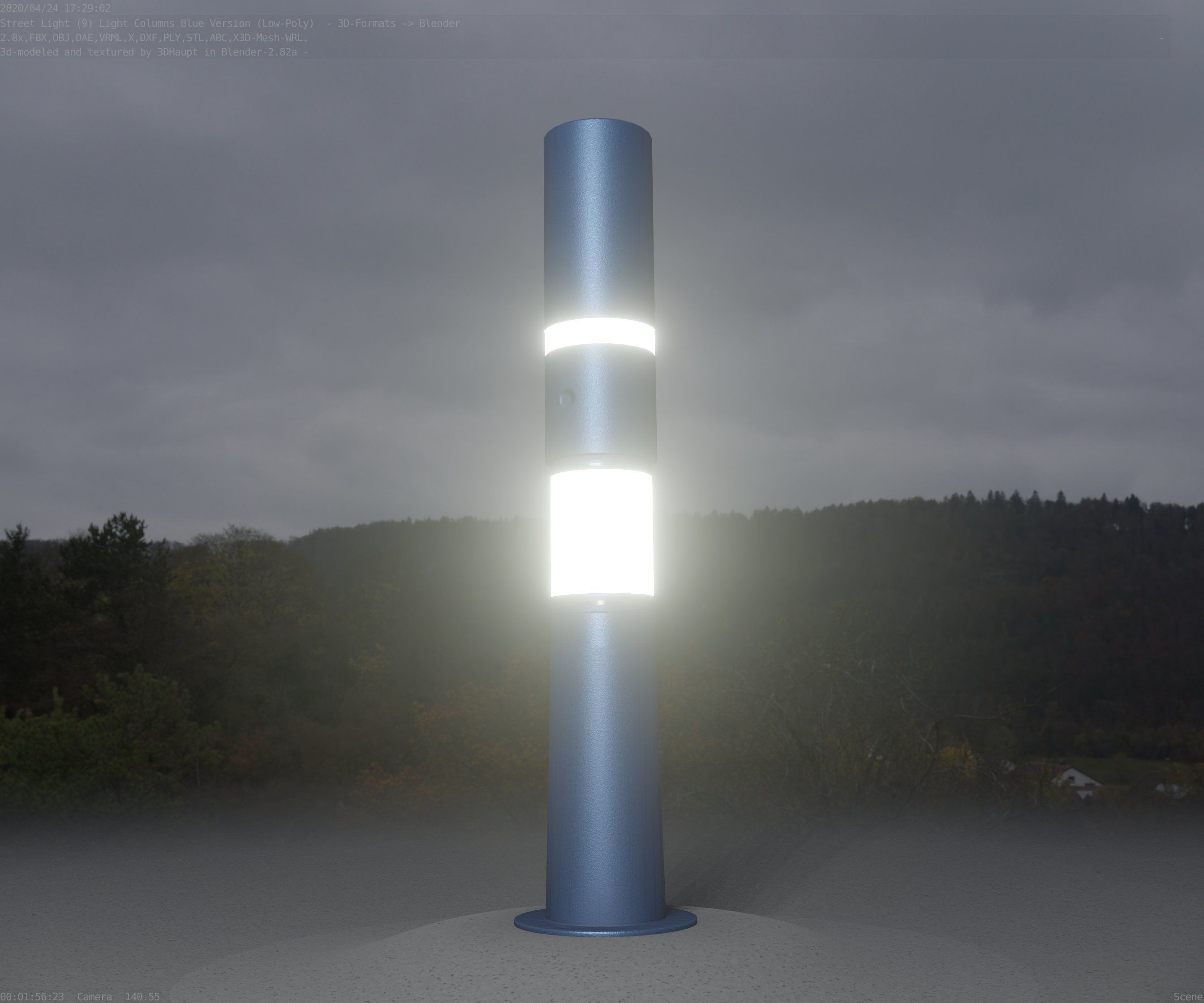 Low-Poly Blue Light Column 29 - Street Light Set-9 Low-poly 3D model_15