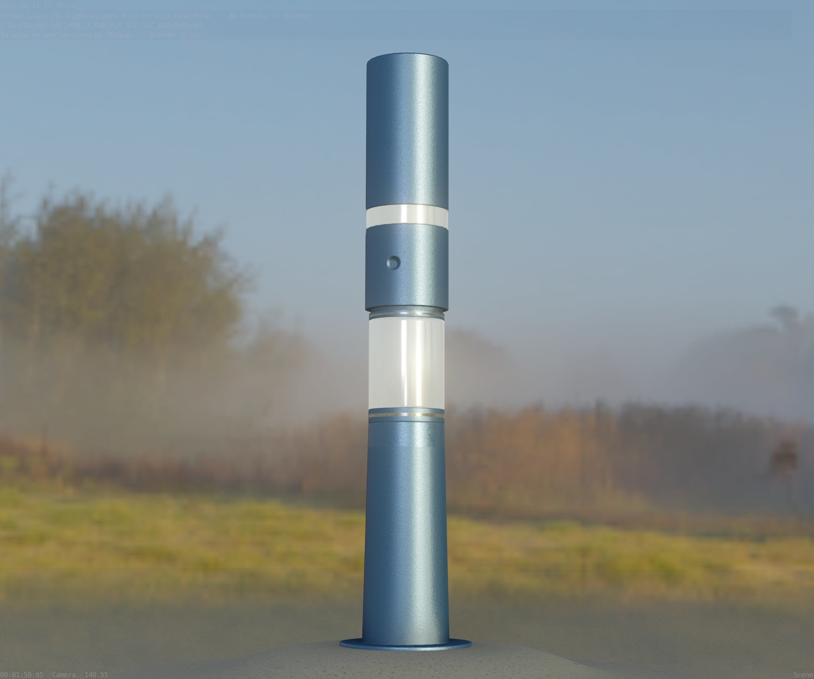 Low-Poly Blue Light Column 29 - Street Light Set-9 Low-poly 3D model_5