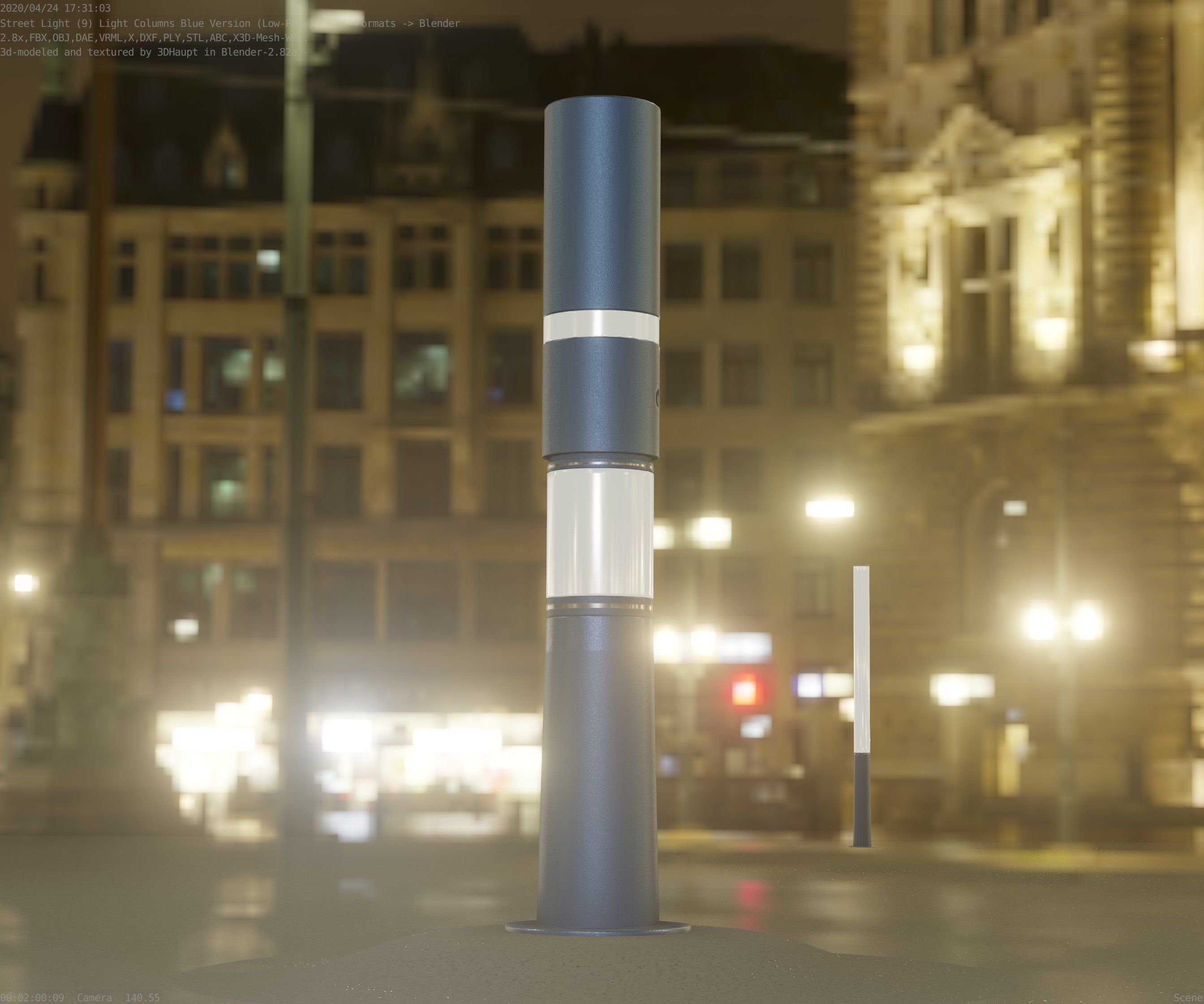 Low-Poly Blue Light Column 29 - Street Light Set-9 Low-poly 3D model_89