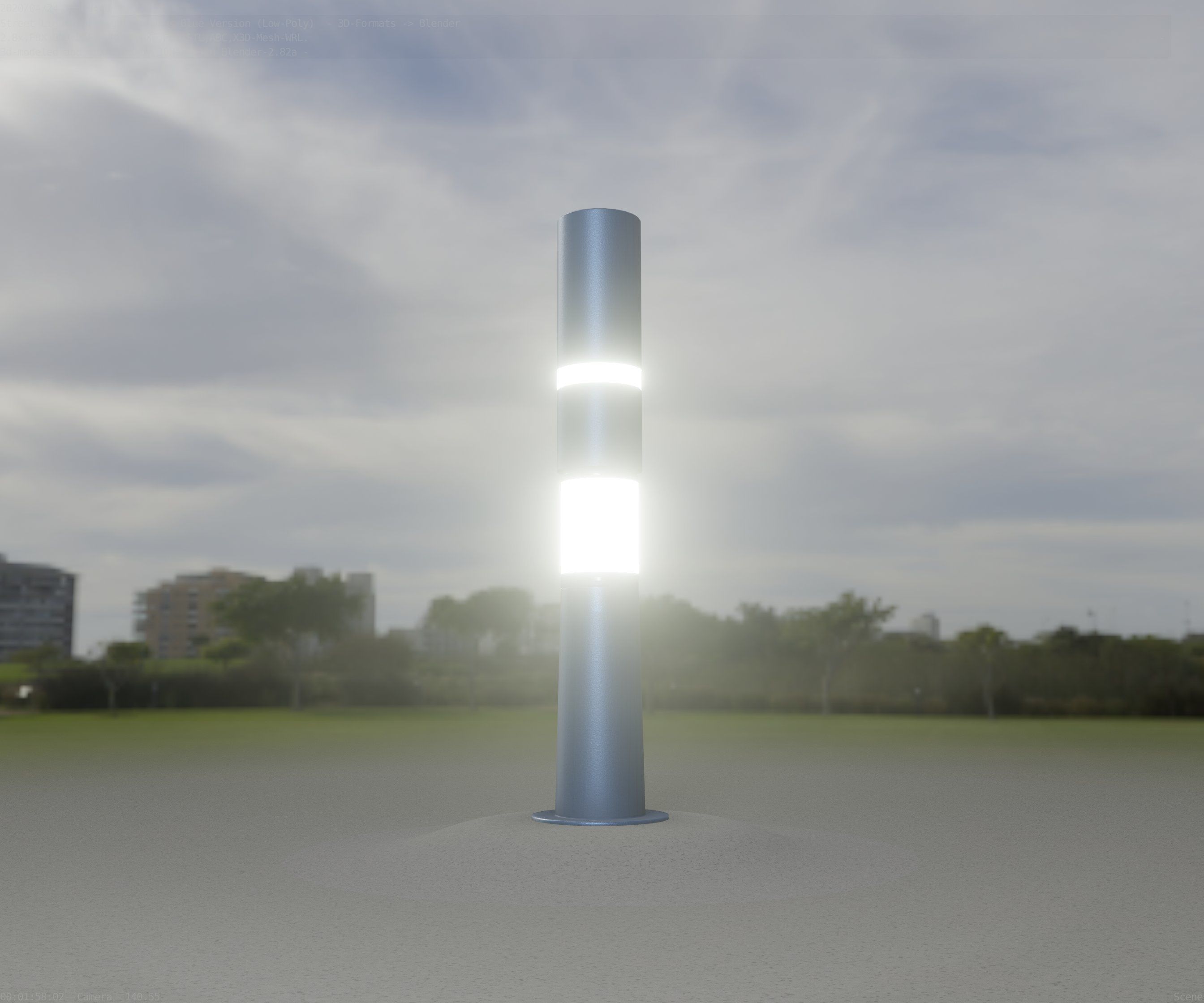 Low-Poly Blue Light Column 29 - Street Light Set-9 Low-poly 3D model_42