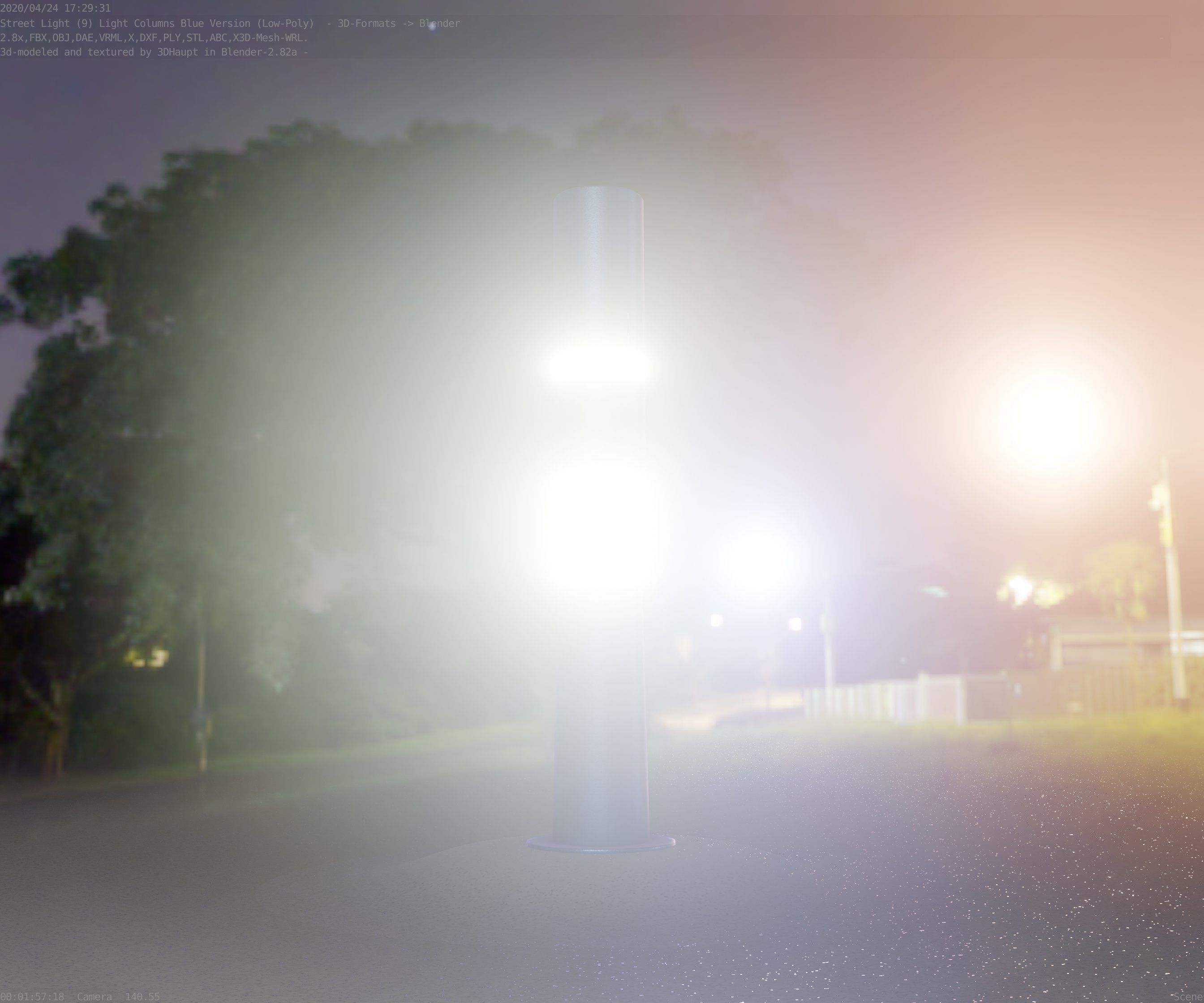 Low-Poly Blue Light Column 29 - Street Light Set-9 Low-poly 3D model_34