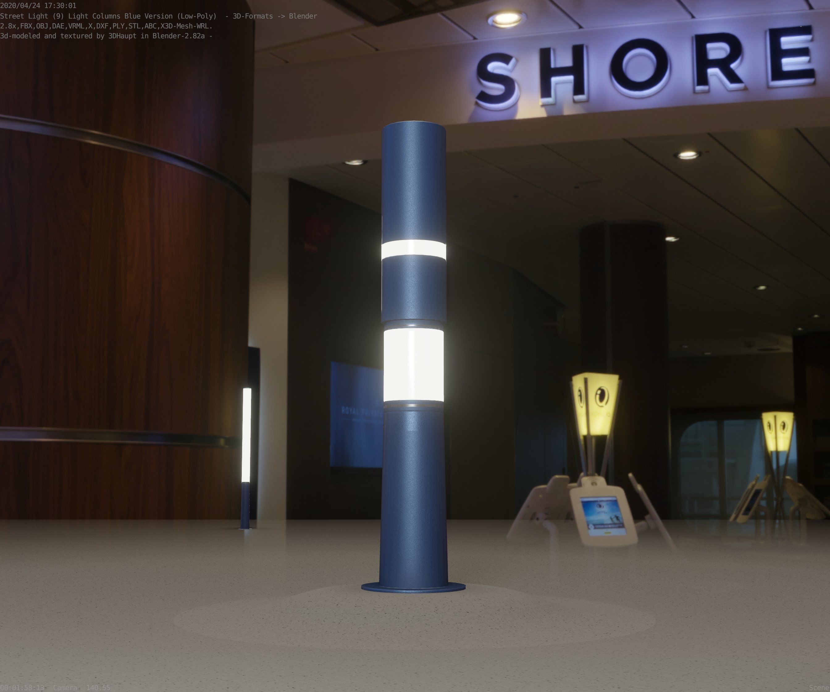 Low-Poly Blue Light Column 29 - Street Light Set-9 Low-poly 3D model_53