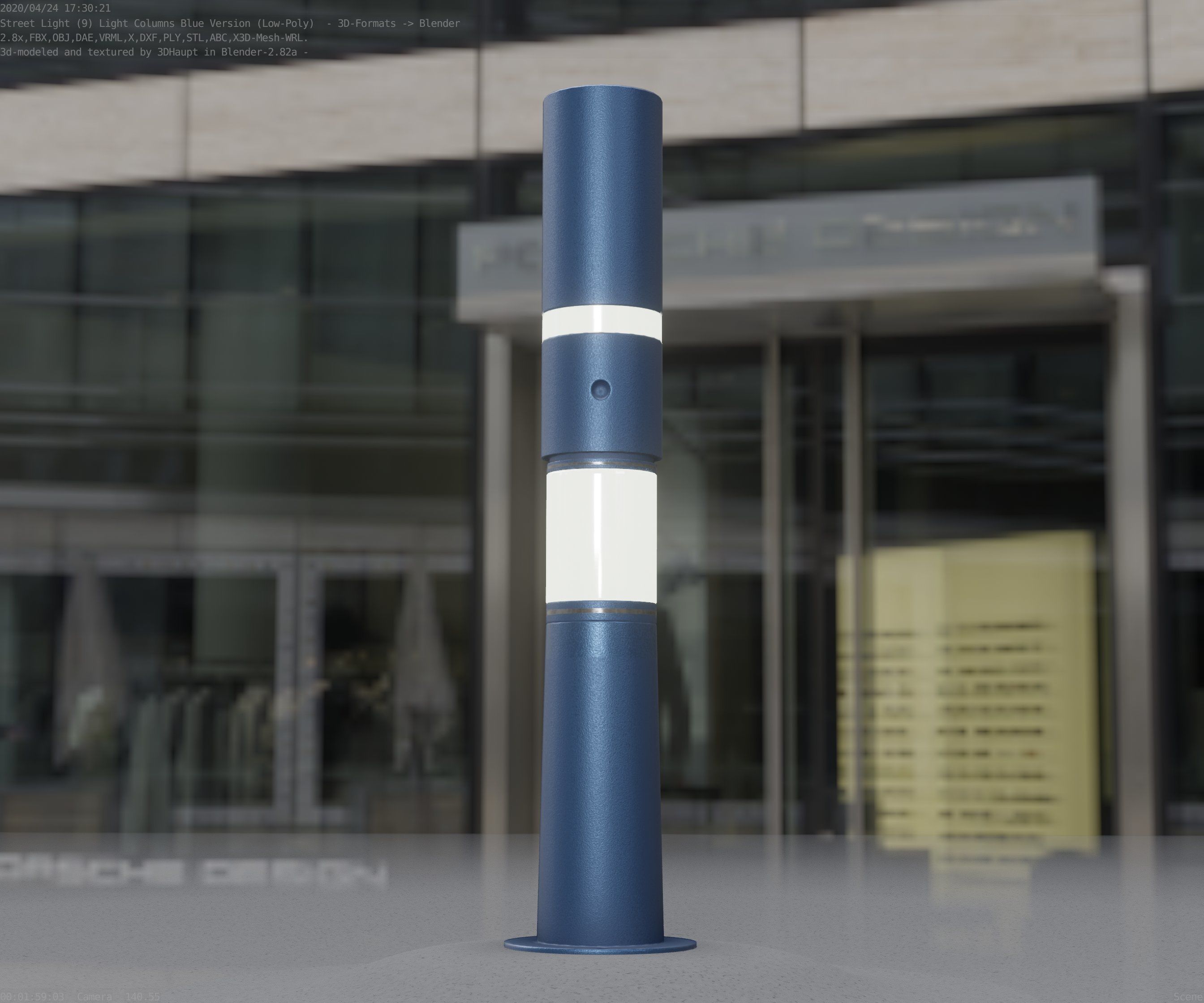 Low-Poly Blue Light Column 29 - Street Light Set-9 Low-poly 3D model_3