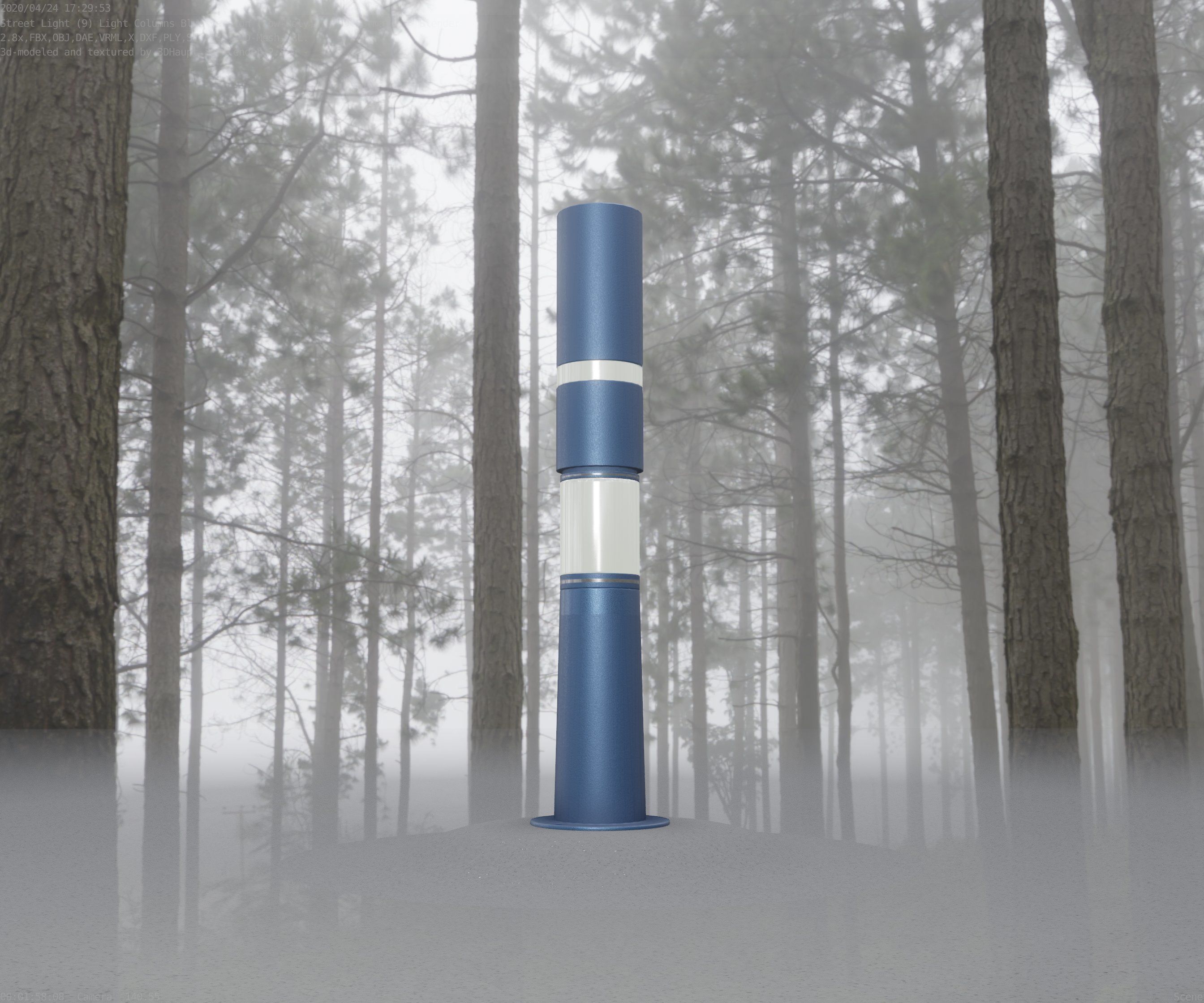 Low-Poly Blue Light Column 29 - Street Light Set-9 Low-poly 3D model_48