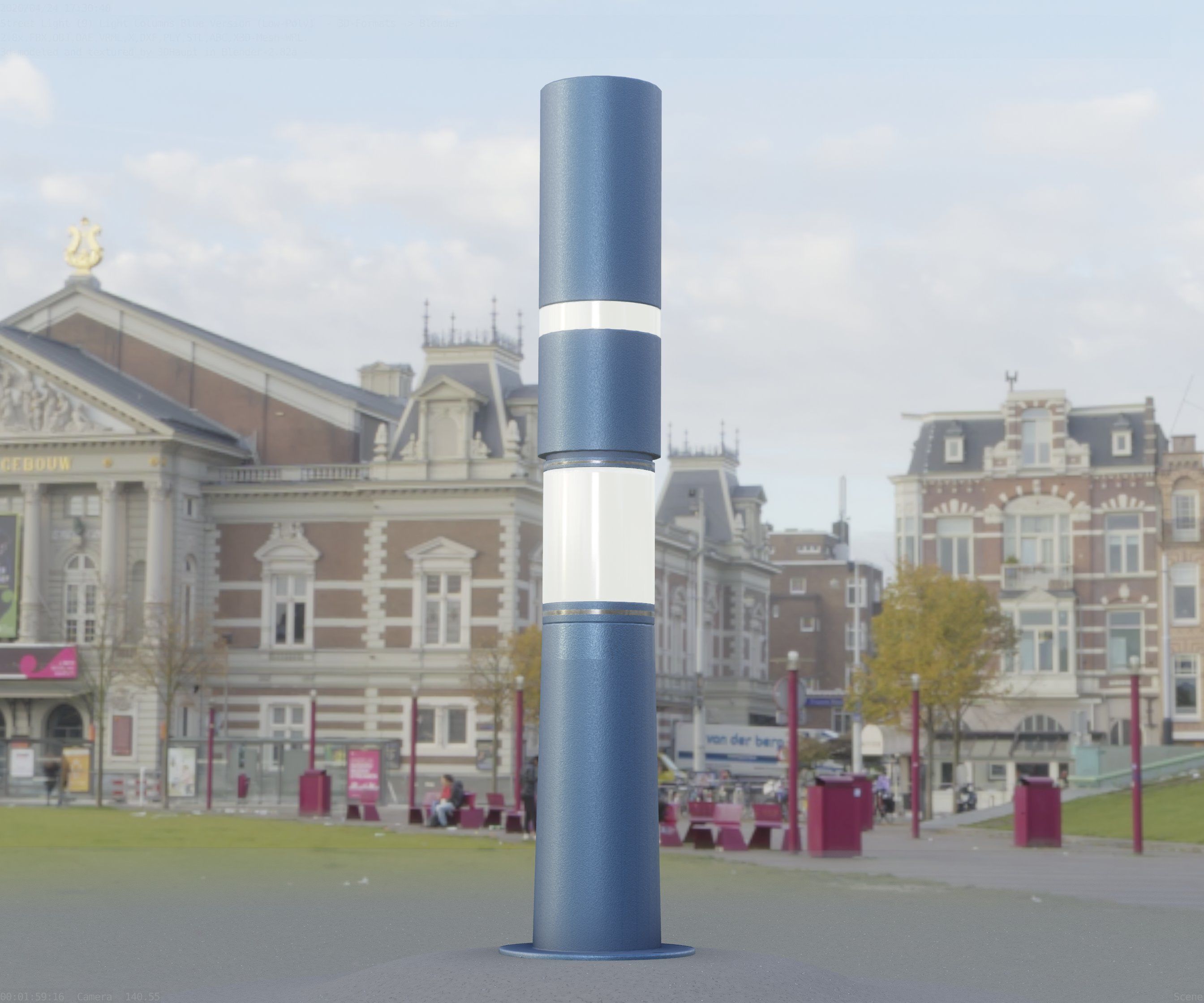 Low-Poly Blue Light Column 29 - Street Light Set-9 Low-poly 3D model_72