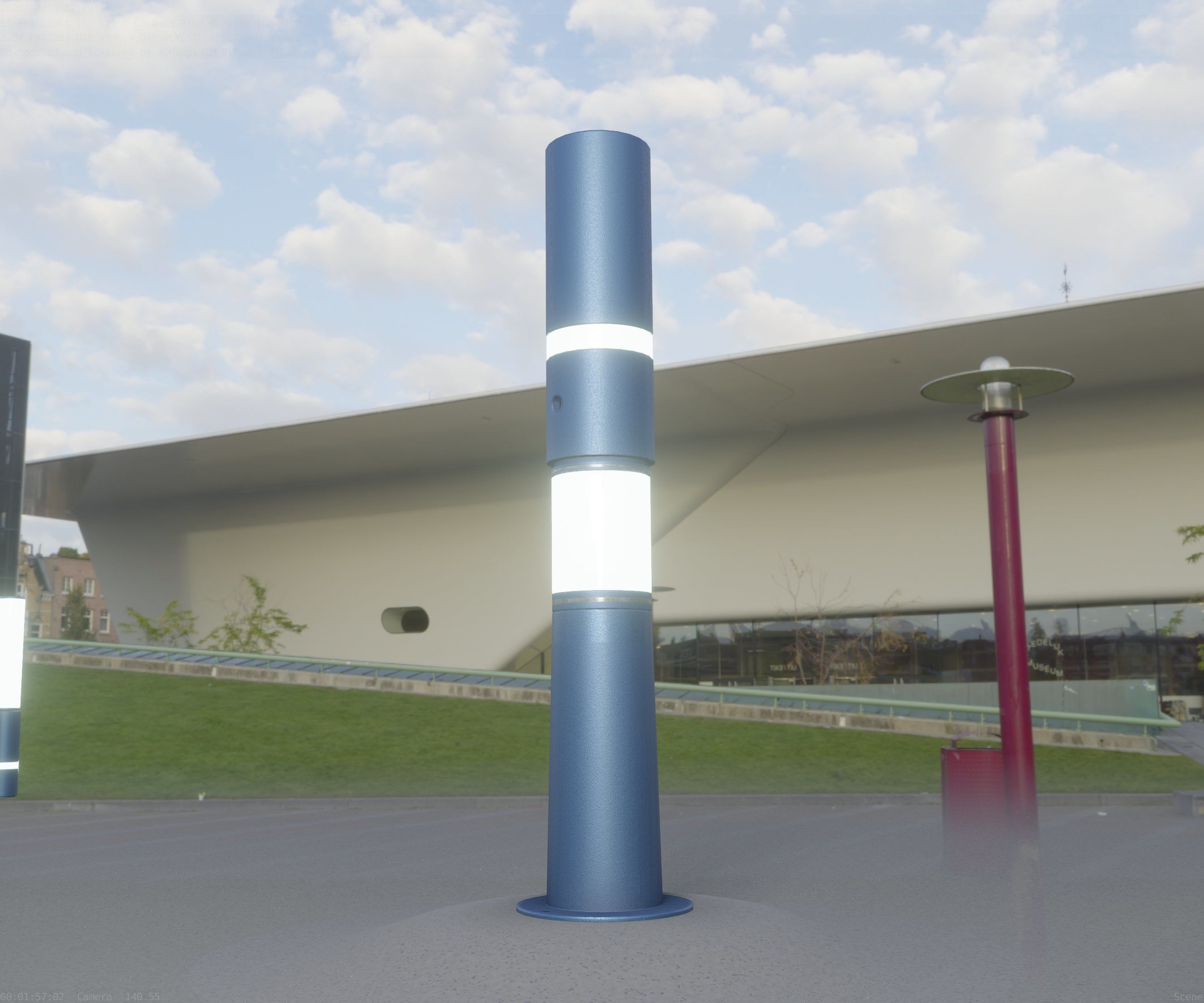 Low-Poly Blue Light Column 29 - Street Light Set-9 Low-poly 3D model_18